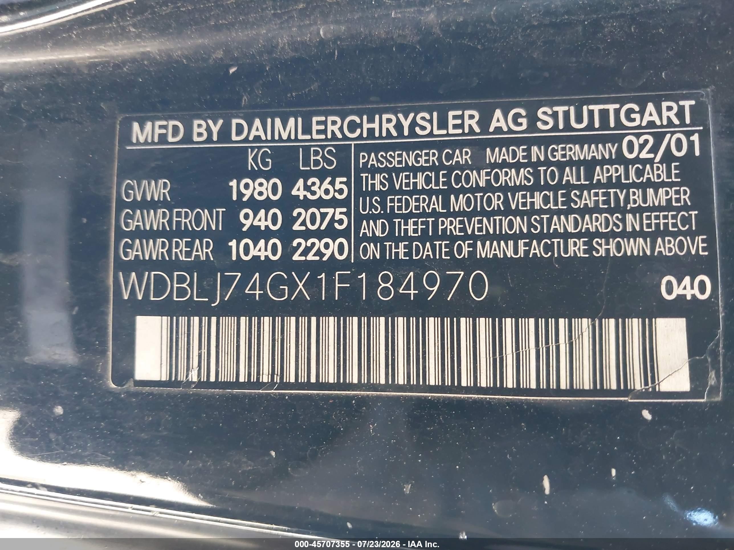 2001 Mercedes-benz Clk 55 Amg   Black vin: WDBLJ74GX1F184970