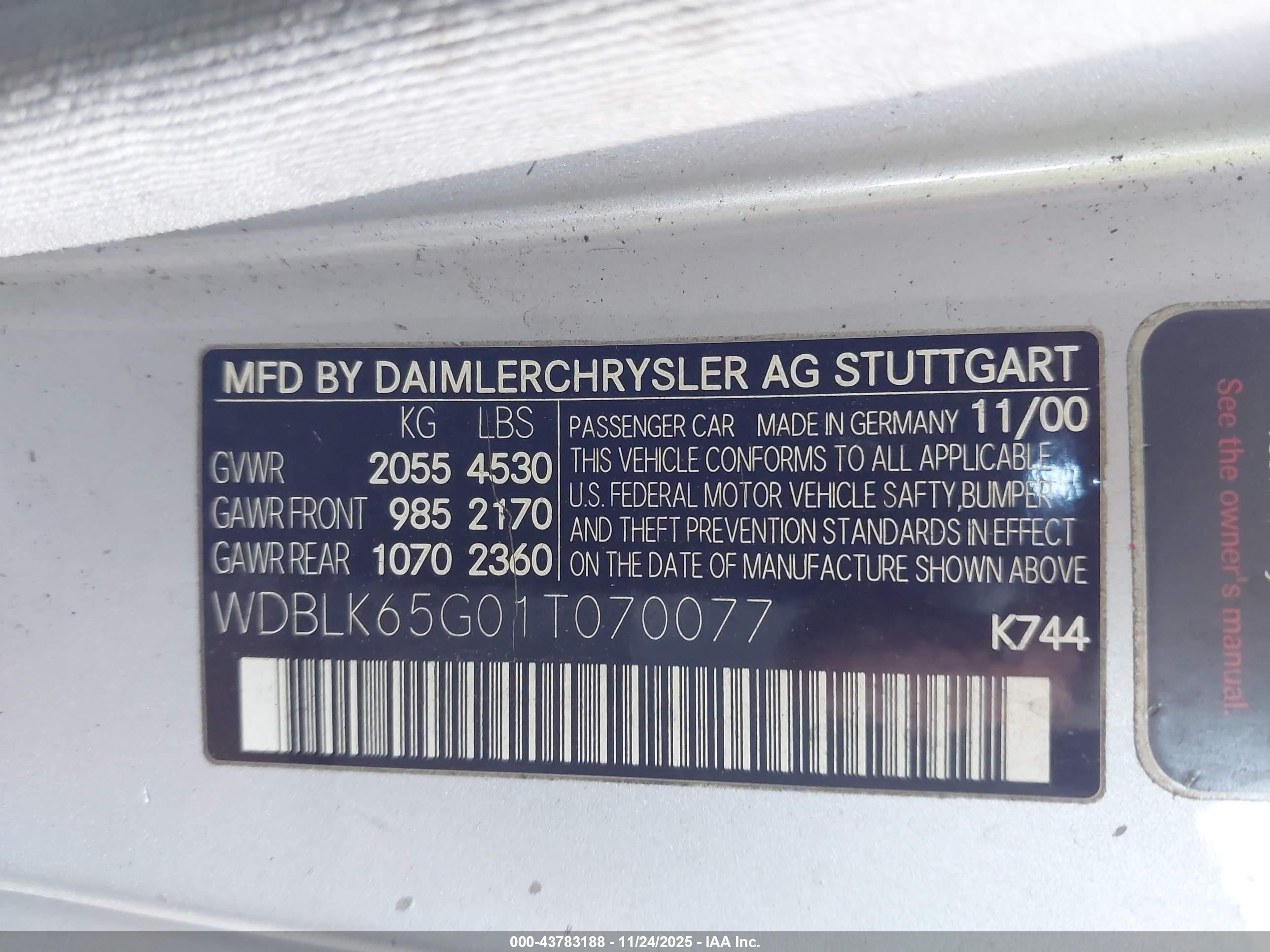 2001 Mercedes-benz Clk 320   Silver vin: WDBLK65G01T070077