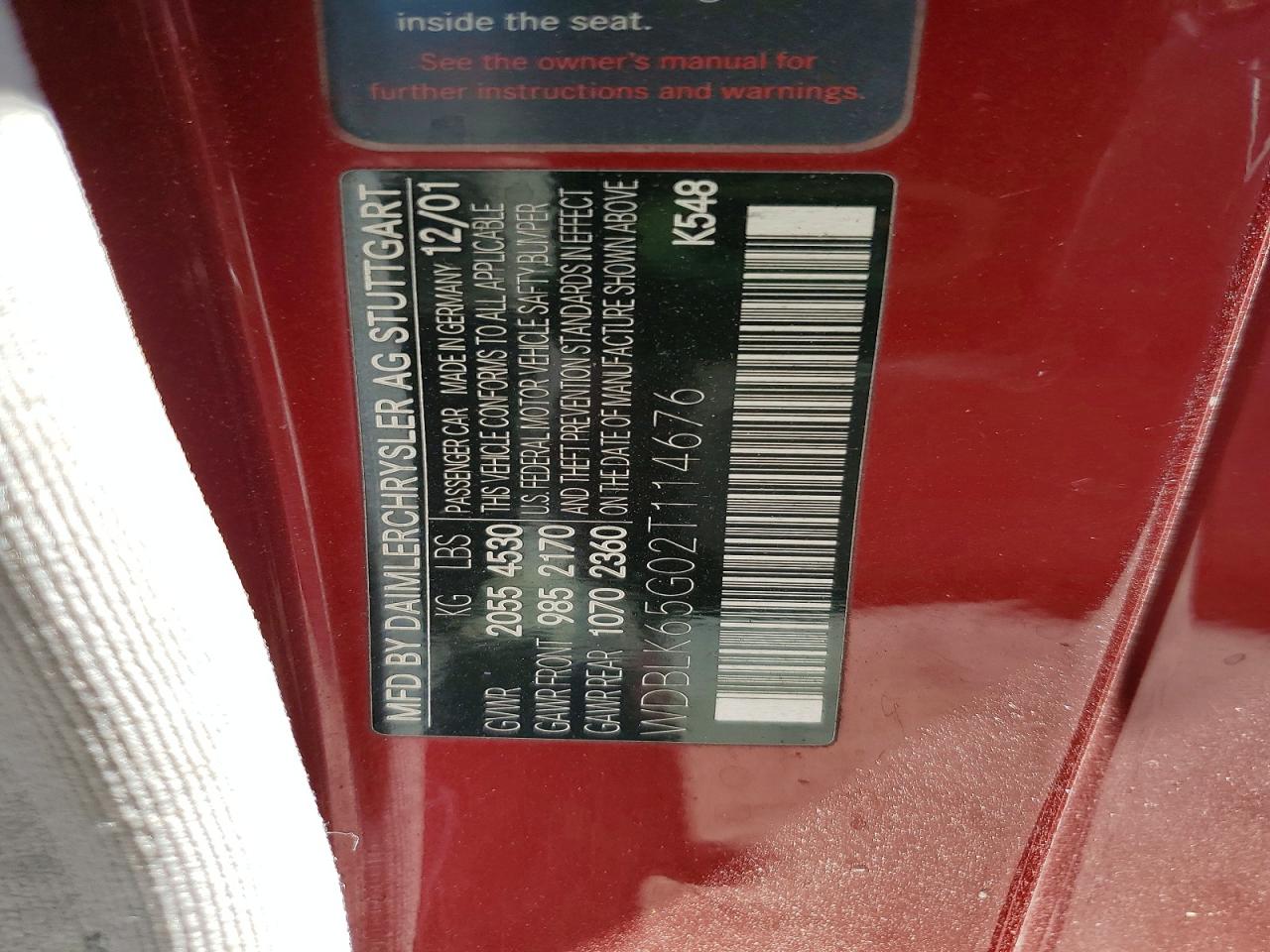 2002 Mercedes-benz Clk 320 Red vin: WDBLK65G02T114676