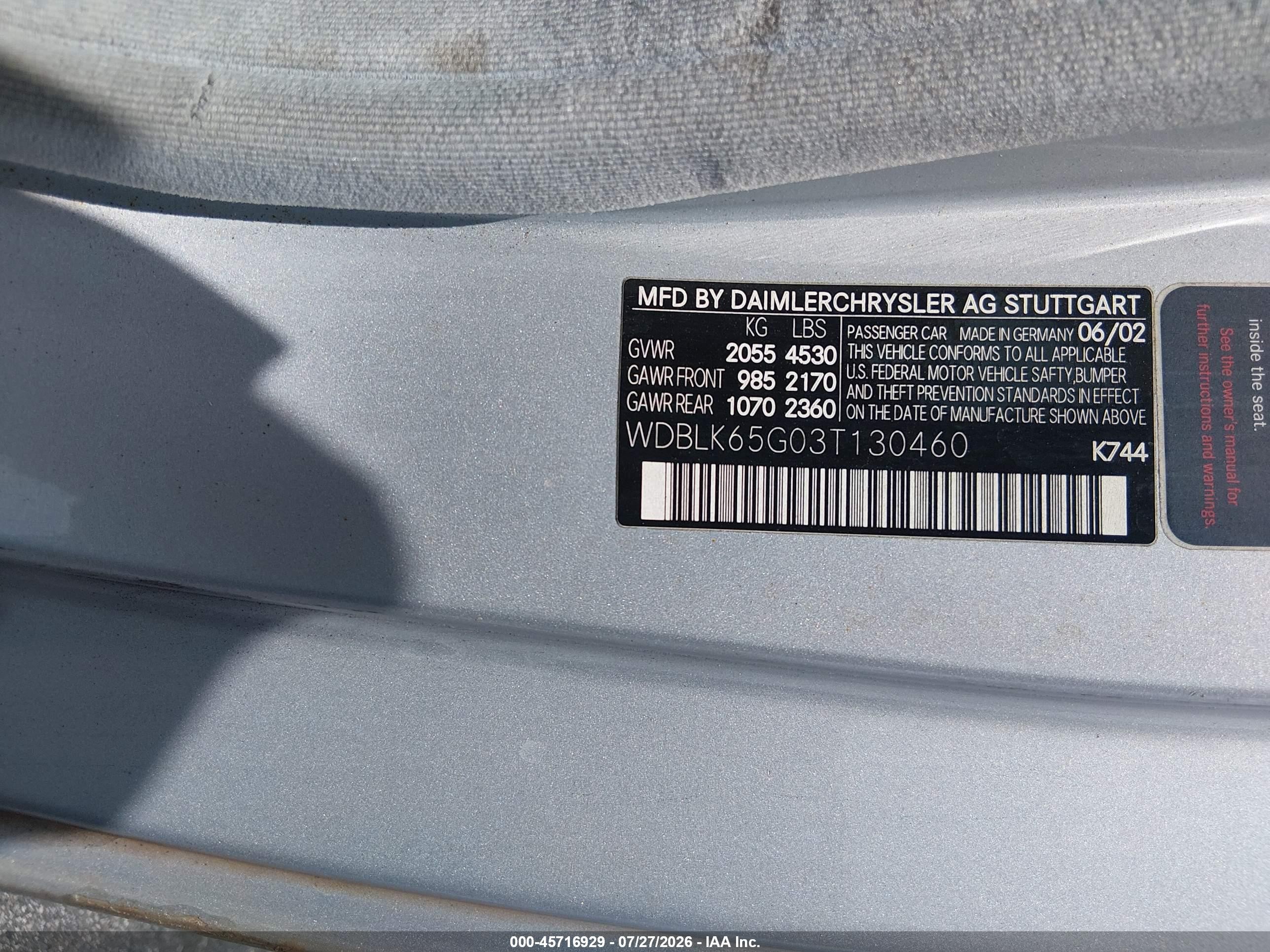 2003 Mercedes-benz Clk 320   Silver vin: WDBLK65G03T130460
