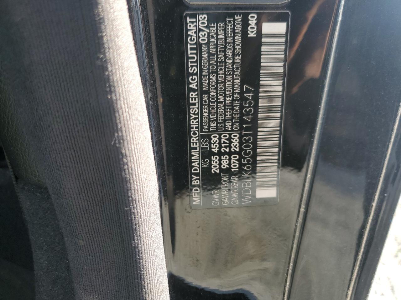2003 Mercedes-benz Clk 320 Black vin: WDBLK65G03T143547
