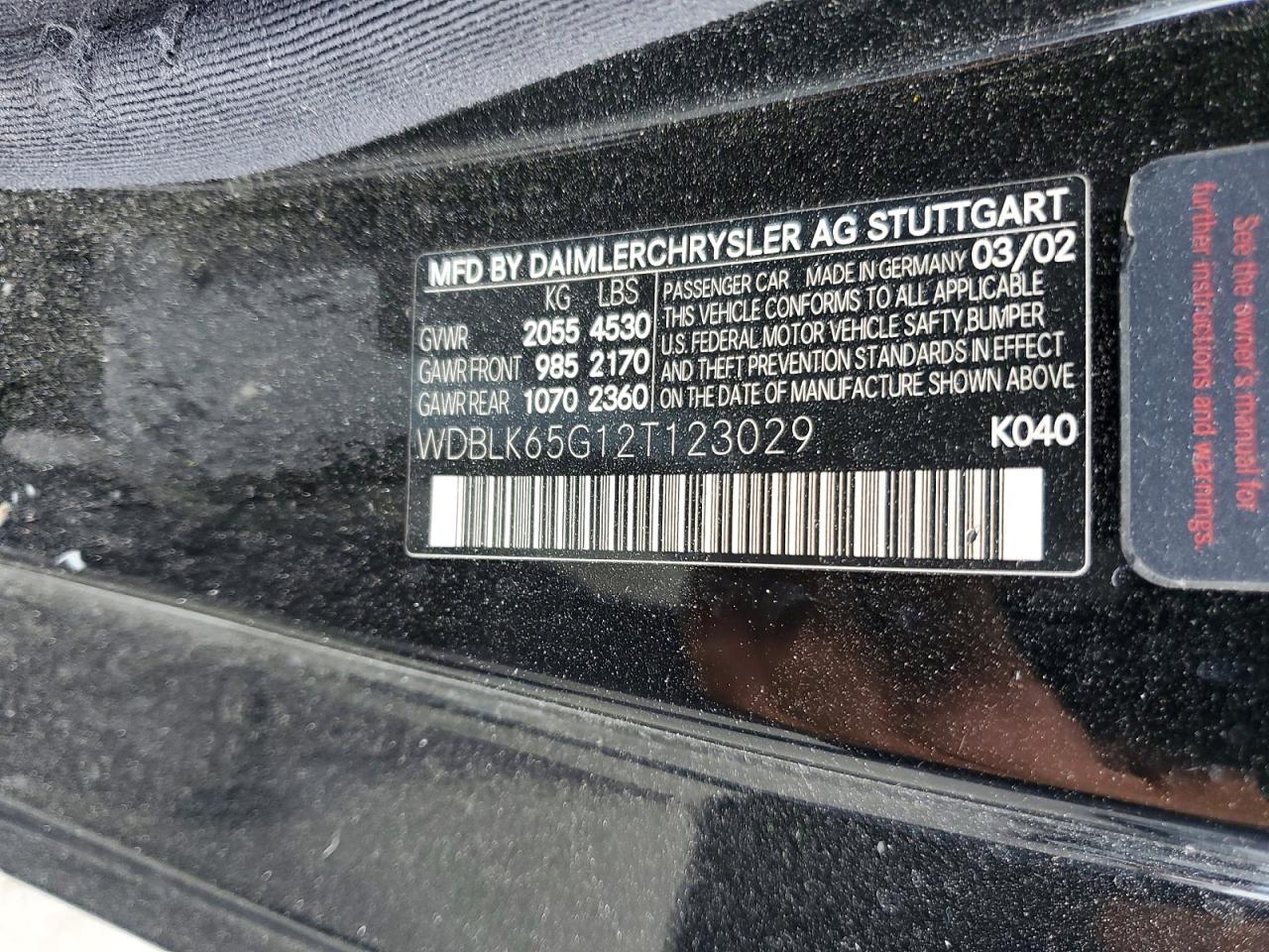 2002 Mercedes-benz Clk 320 Черный vin: WDBLK65G12T123029