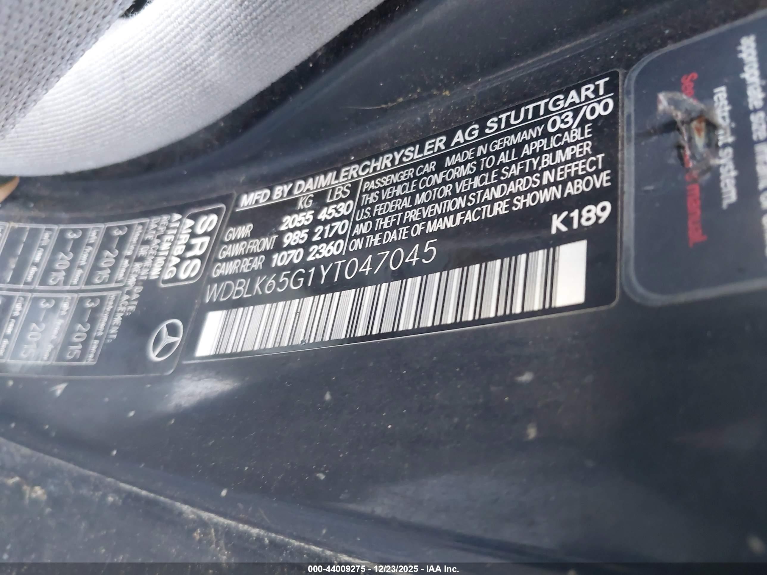 2000 Mercedes-benz Clk 320   Черный vin: WDBLK65G1YT047045