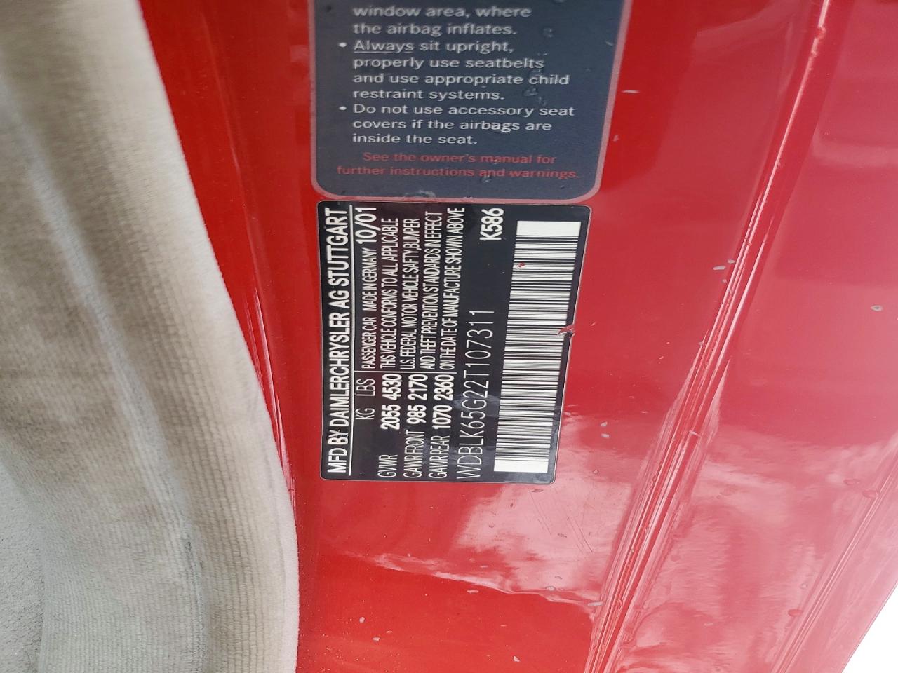 2002 Mercedes-benz Clk 320 Red vin: WDBLK65G22T107311