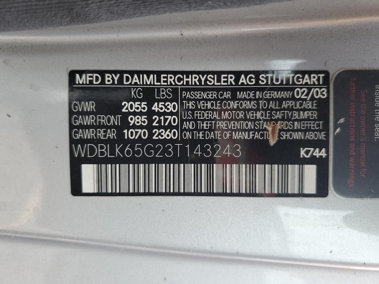 2003 Mercedes-benz Clk 320 Silver vin: WDBLK65G23T143243