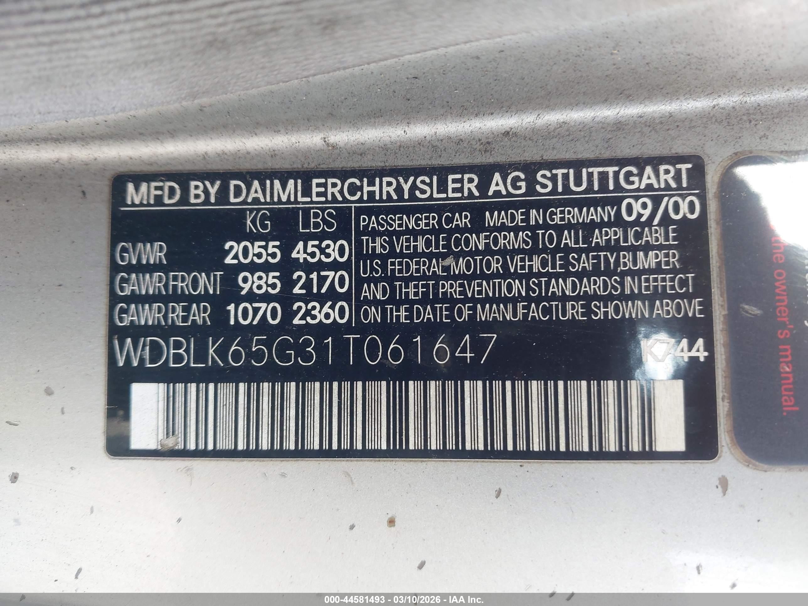 2001 Mercedes-benz Clk 320   Silver vin: WDBLK65G31T061647