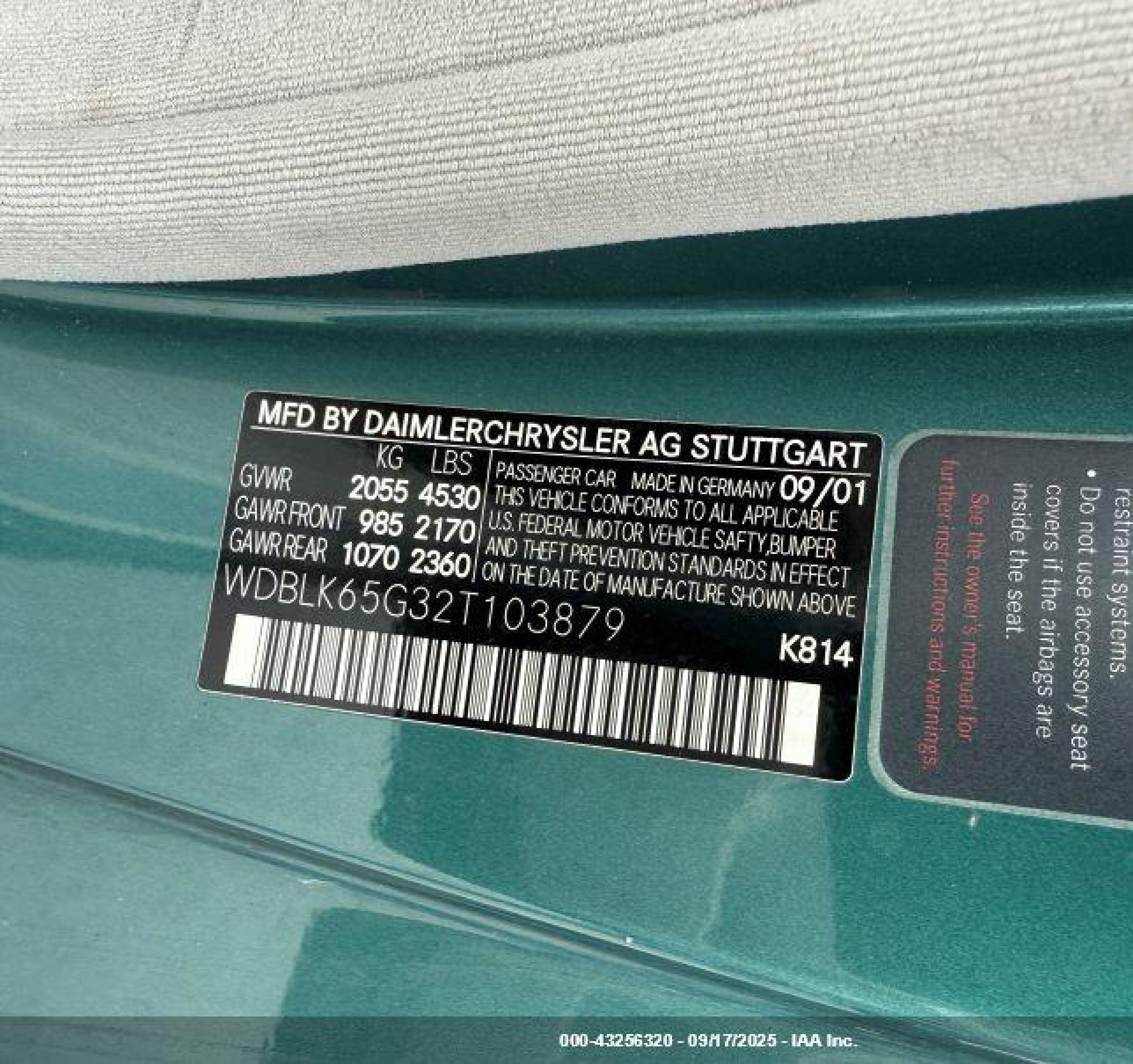 2002 Mercedes-benz Clk 320 Blue vin: WDBLK65G32T103879