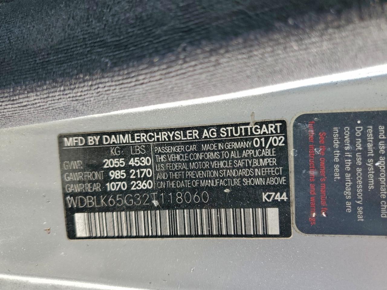 2002 Mercedes-benz Clk 320 Silver vin: WDBLK65G32T118060