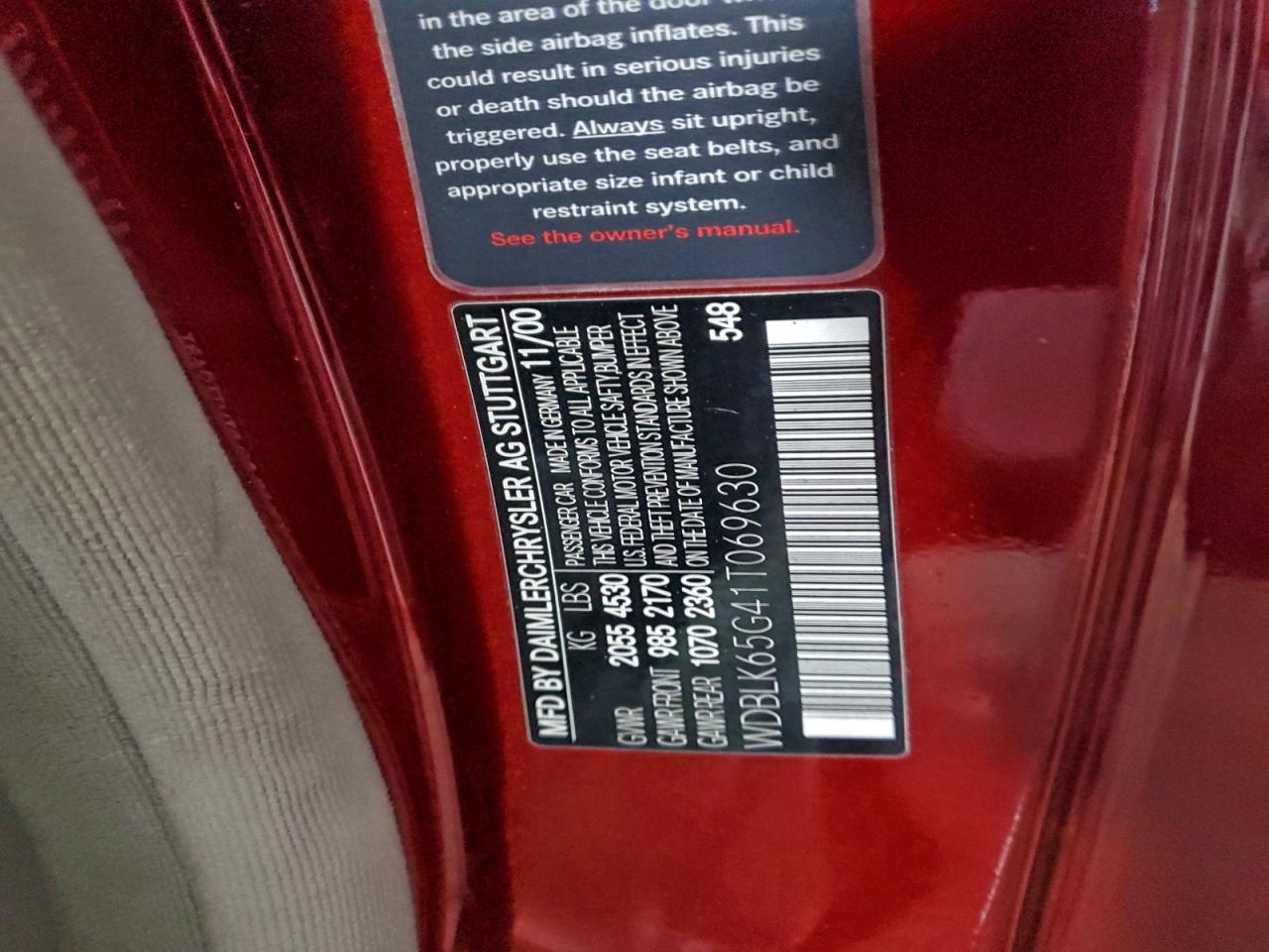 2001 Mercedes-benz Clk 320 Red vin: WDBLK65G41T069630