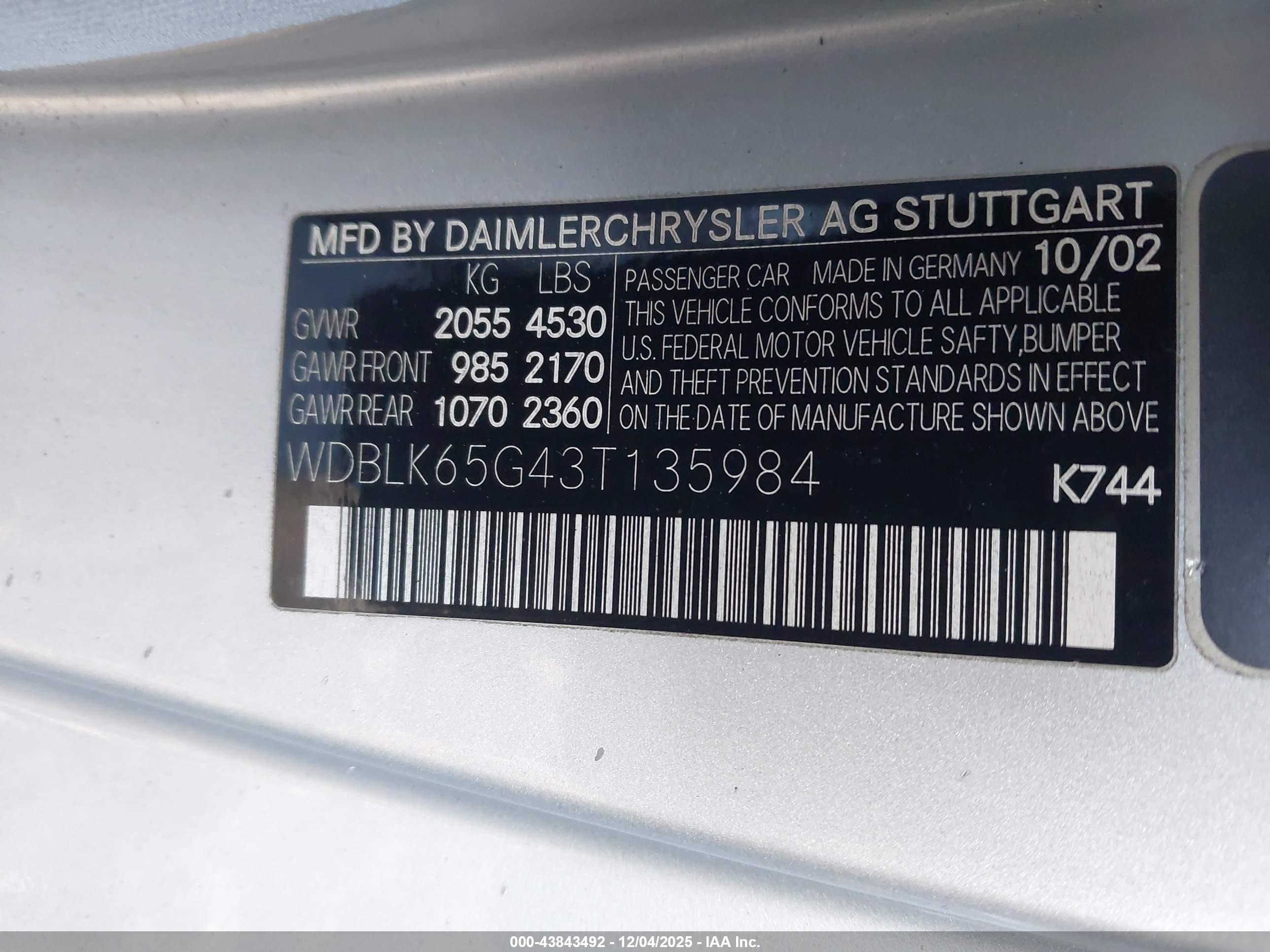 2003 Mercedes-benz Clk 320   Silver vin: WDBLK65G43T135984