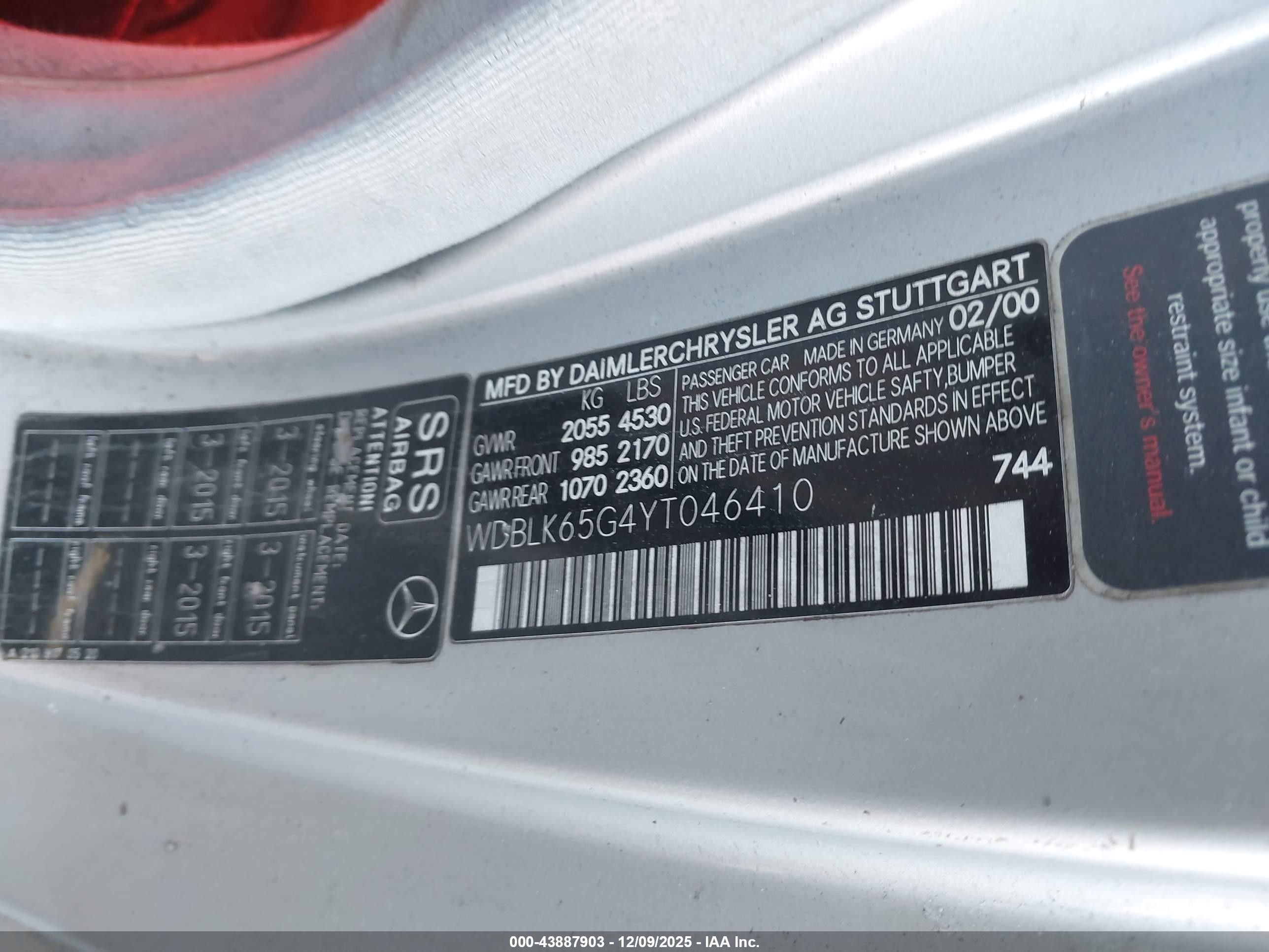 2000 Mercedes-benz Clk 320   Gray vin: WDBLK65G4YT046410