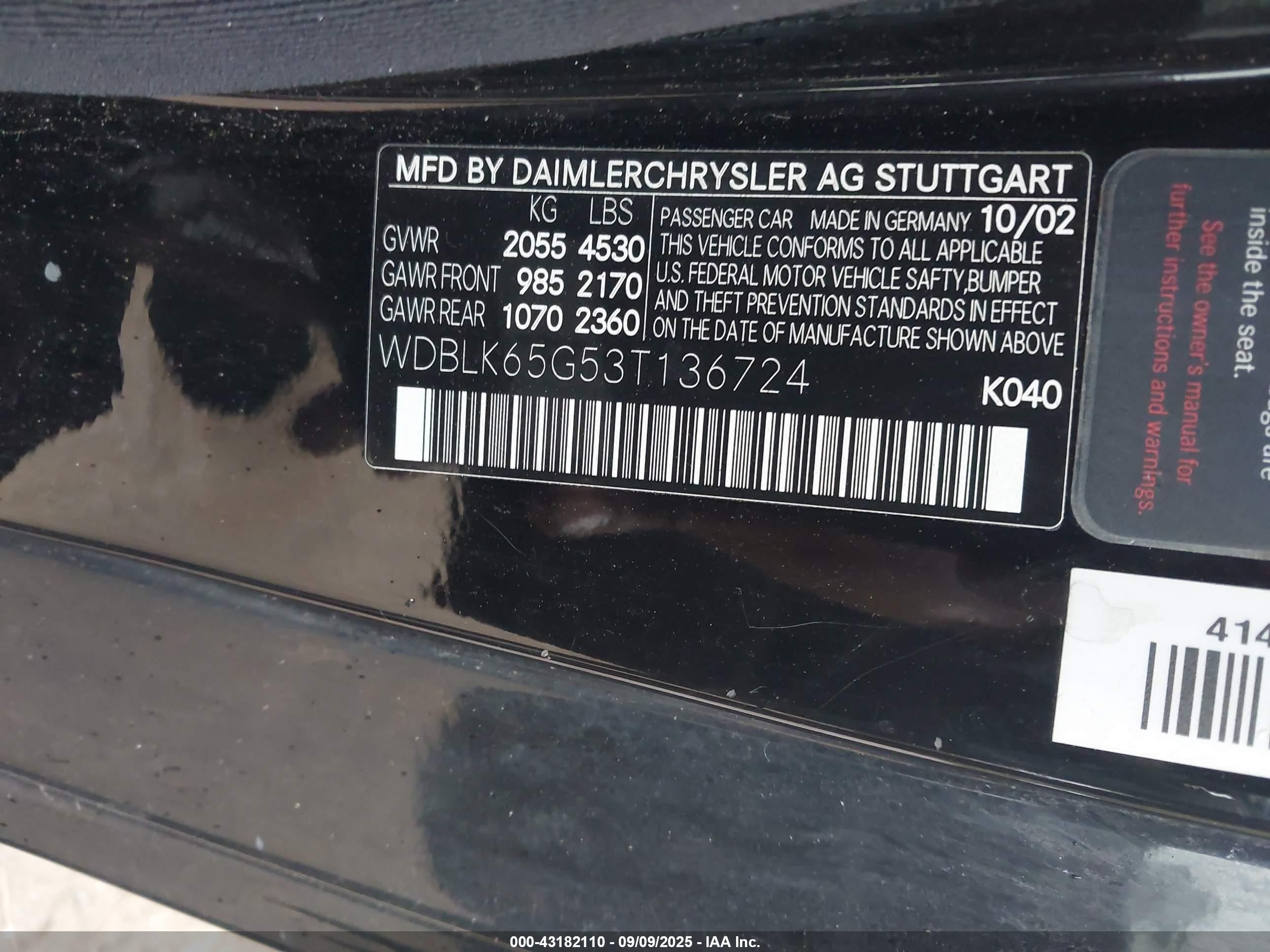 2003 Mercedes-benz Clk 320   Black vin: WDBLK65G53T136724