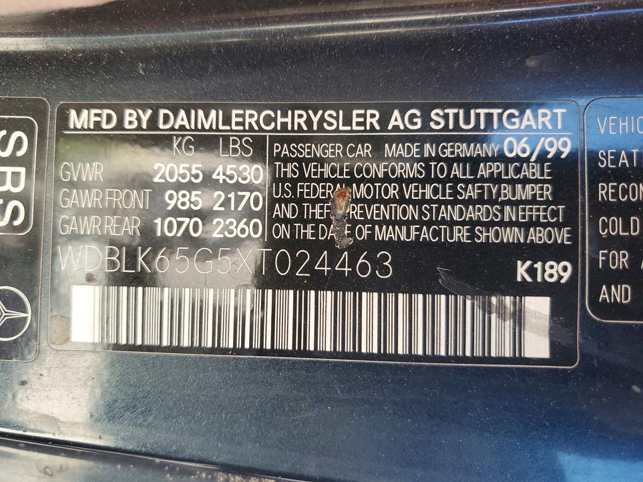 1999 Mercedes-benz Clk 320 Blue vin: WDBLK65G5XT024463