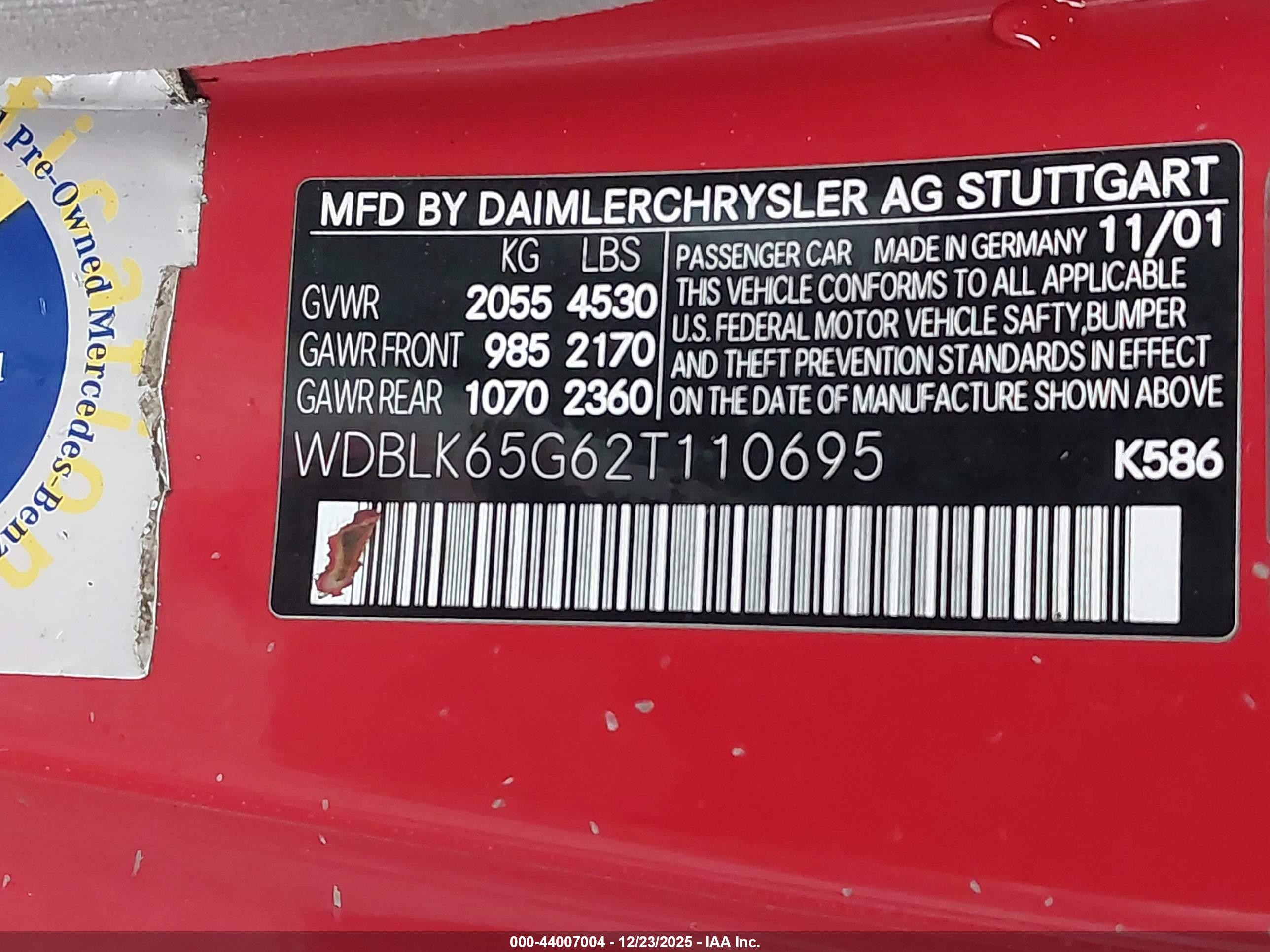 2002 Mercedes-benz Clk 320   Red vin: WDBLK65G62T110695