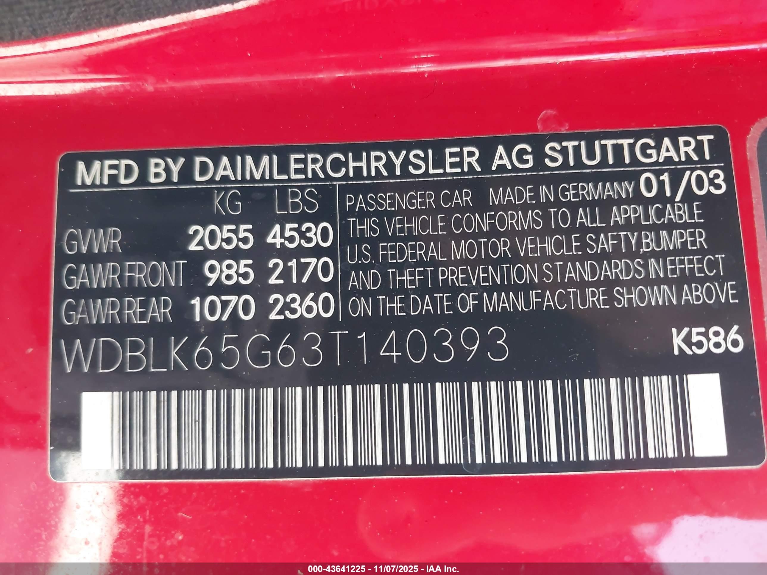2003 Mercedes-benz Clk 320   Red vin: WDBLK65G63T140393