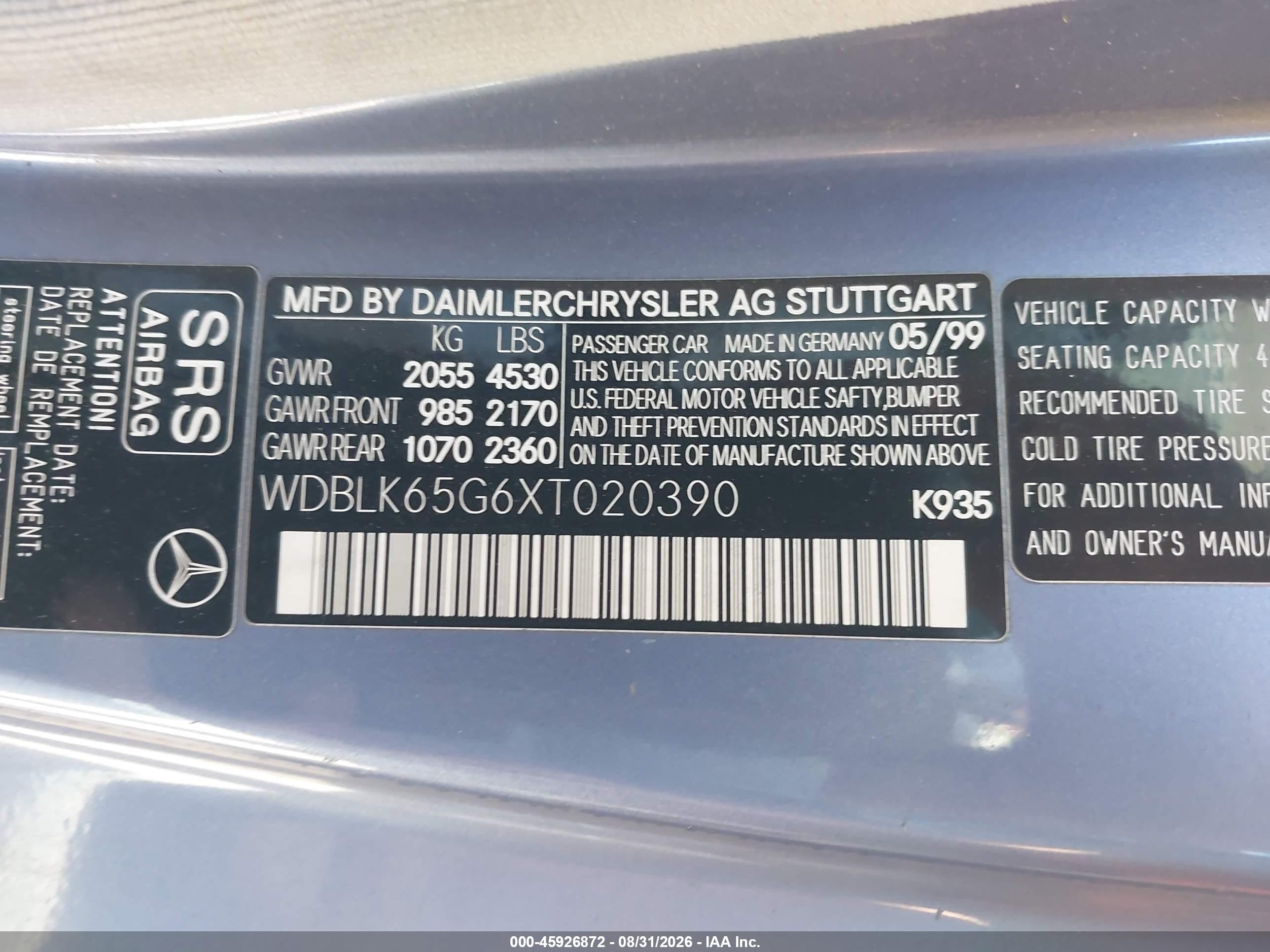 1999 Mercedes-benz Clk 320   Blue vin: WDBLK65G6XT020390