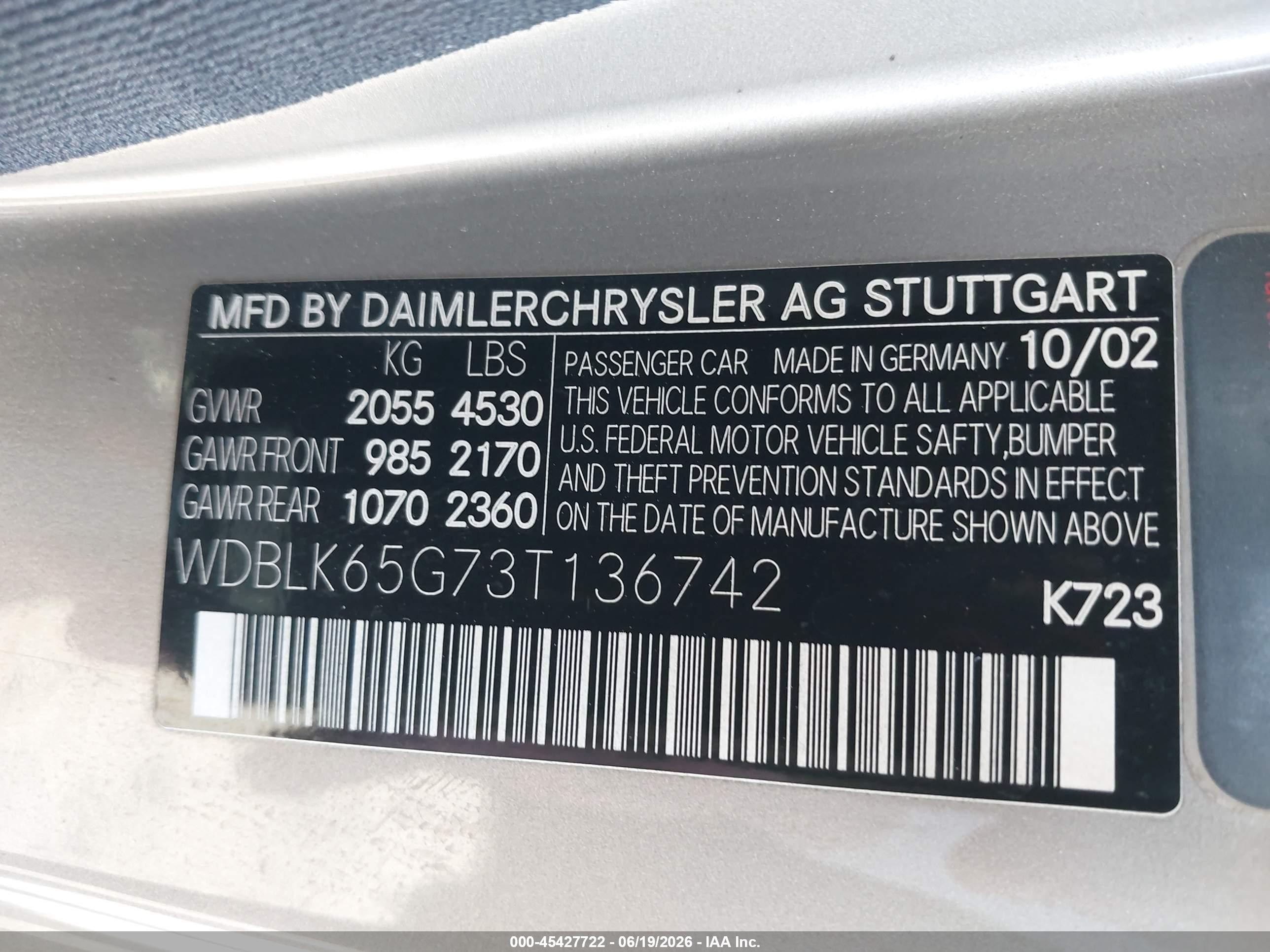 2003 Mercedes-benz Clk 320 Серый vin: WDBLK65G73T136742