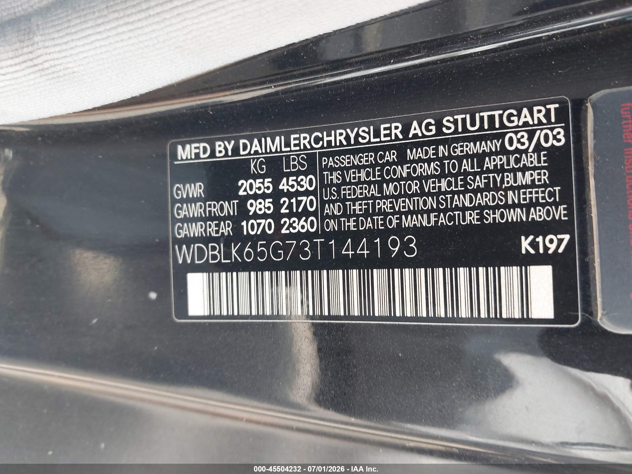 2003 Mercedes-benz Clk 320   Black vin: WDBLK65G73T144193
