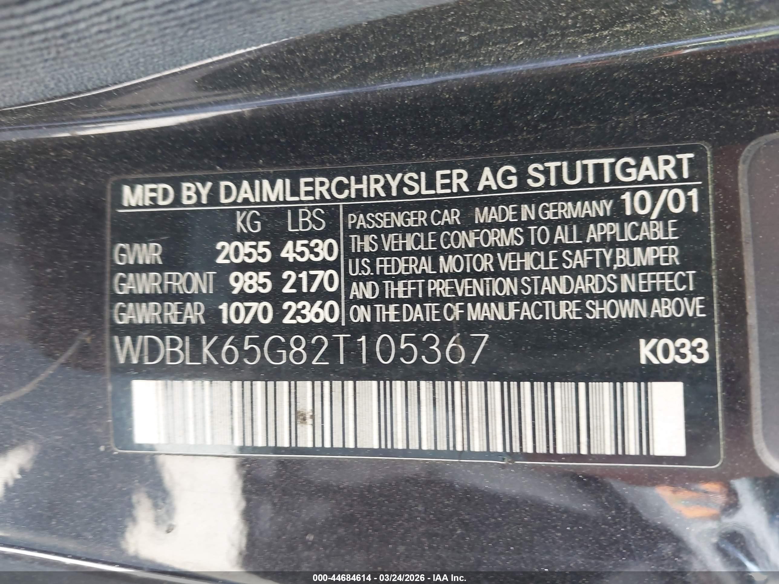 2002 Mercedes-benz Clk 320   Black vin: WDBLK65G82T105367