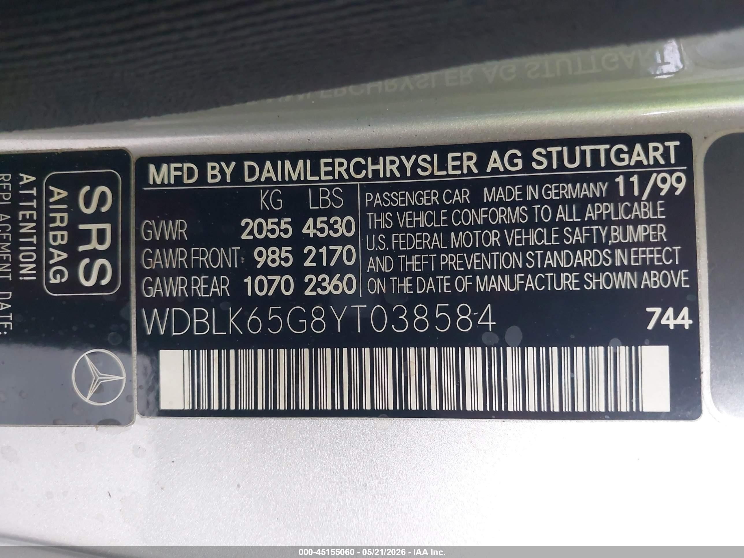 2000 Mercedes-benz Clk 320   Серебряный vin: WDBLK65G8YT038584