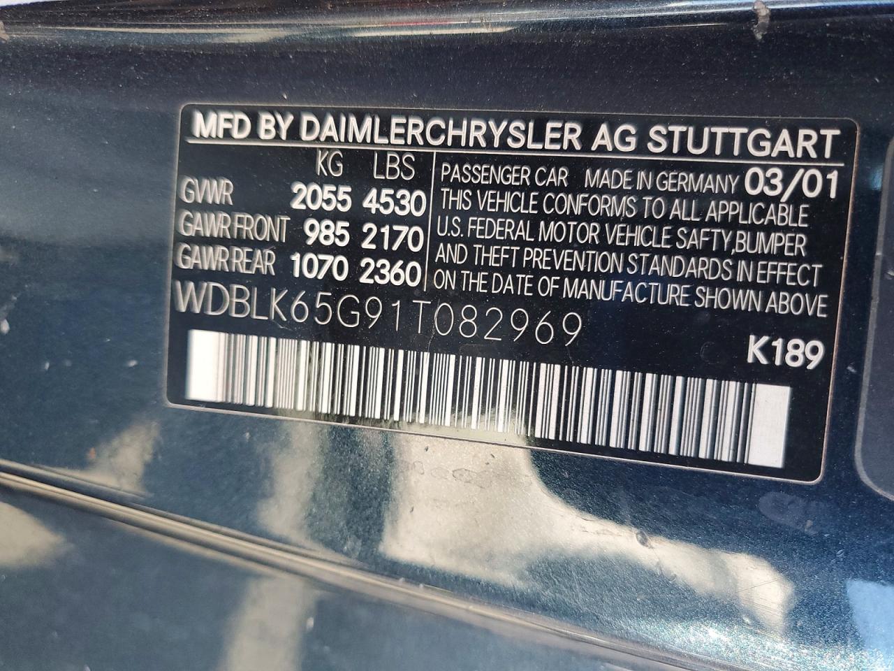 2001 Mercedes-benz Clk 320 Blue vin: WDBLK65G91T082969