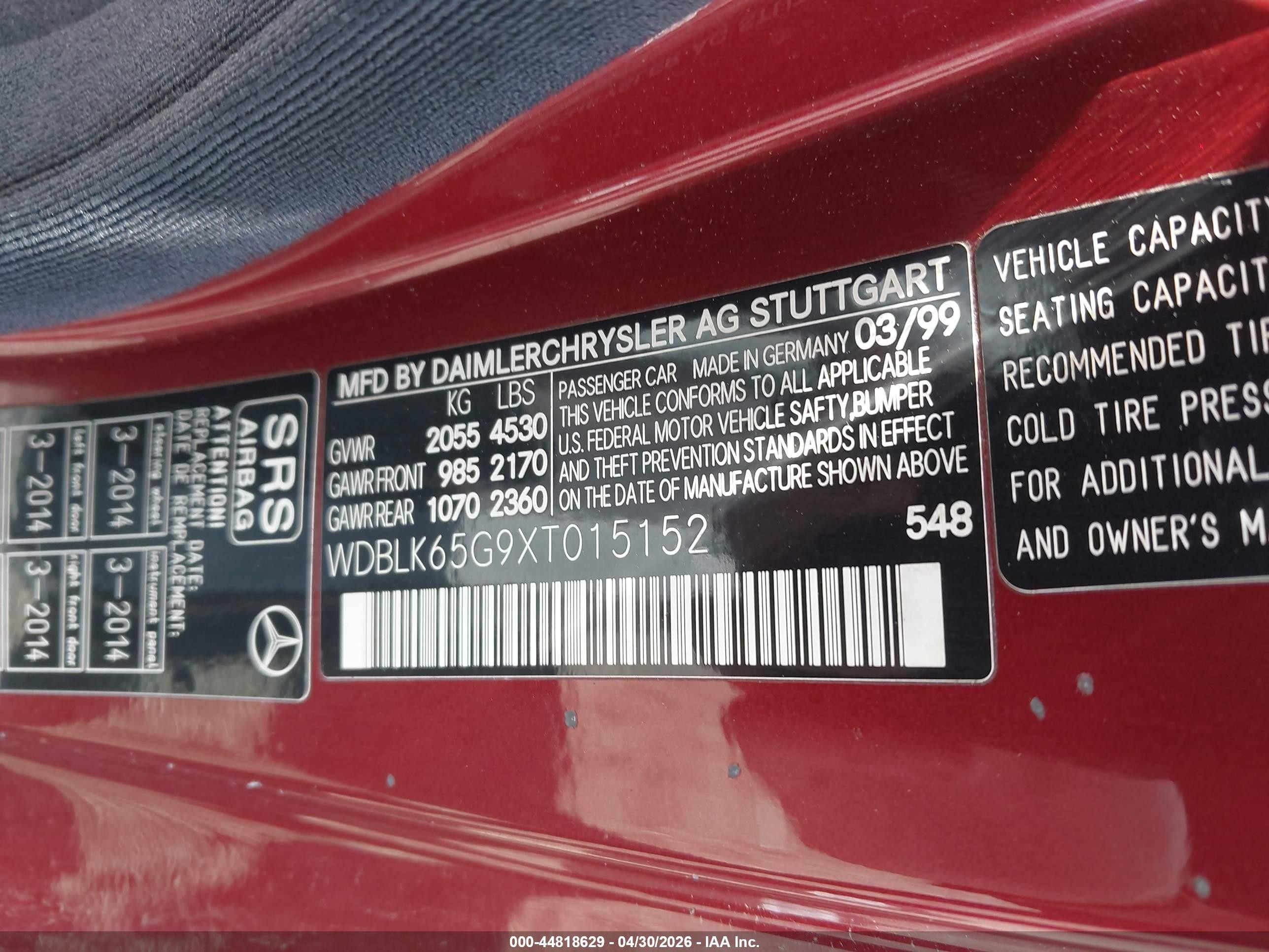 1999 Mercedes-benz Clk 320   Красный vin: WDBLK65G9XT015152