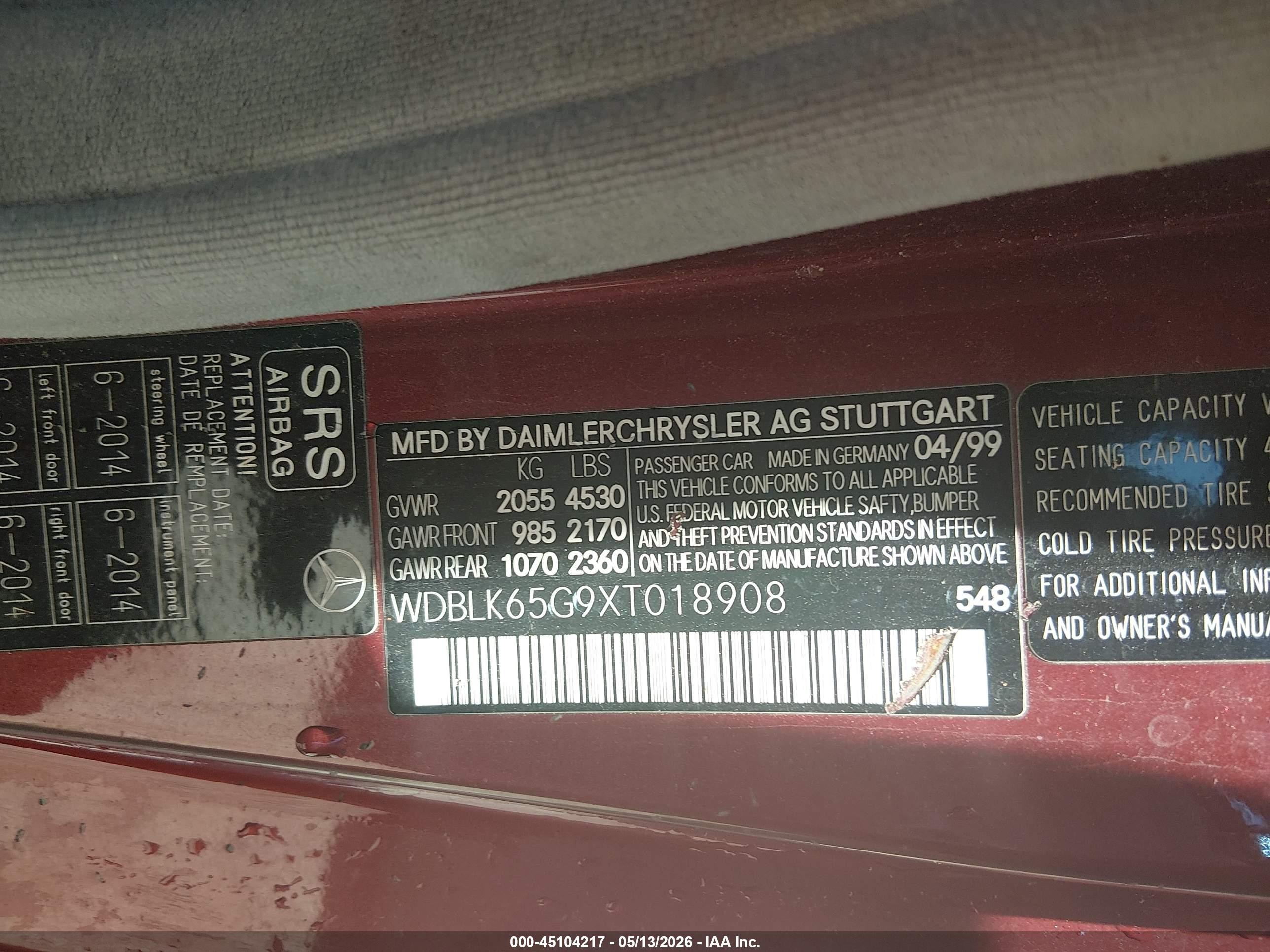 1999 Mercedes-benz Clk 320   Red vin: WDBLK65G9XT018908