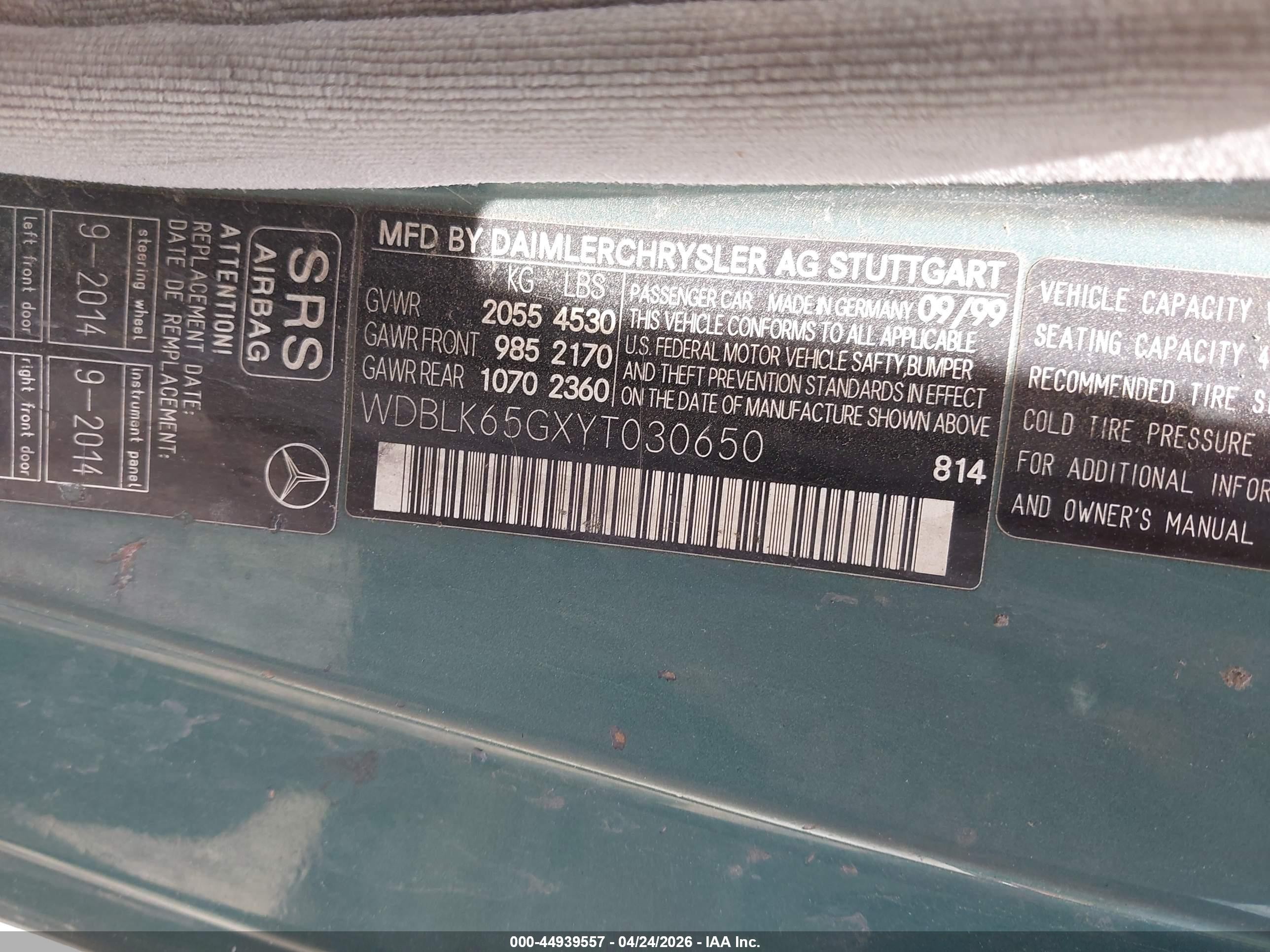 2000 Mercedes-benz Clk 320   Blue vin: WDBLK65GXYT030650