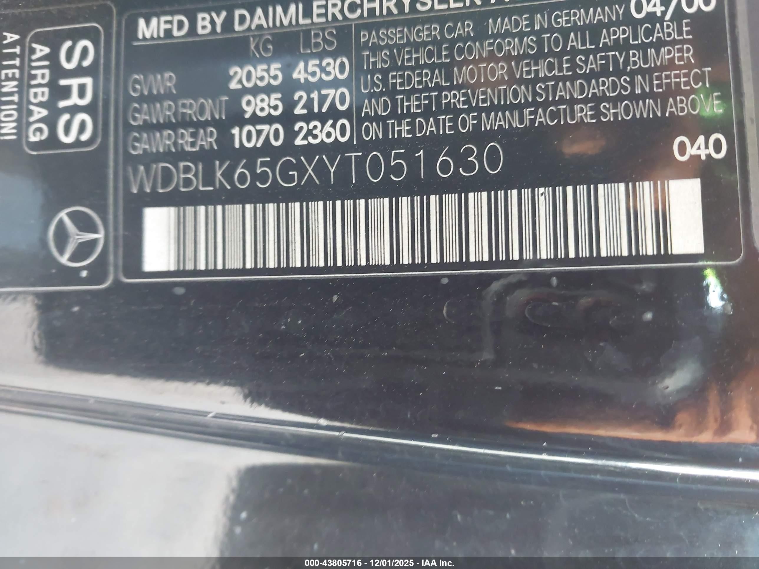 2000 Mercedes-benz Clk 320   Черный vin: WDBLK65GXYT051630