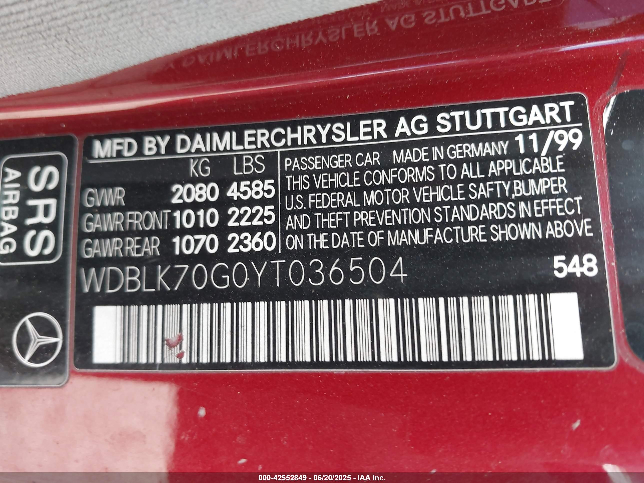 2000 Mercedes-benz Clk 430   Red vin: WDBLK70G0YT036504