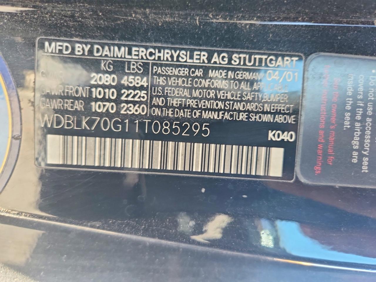2001 Mercedes-benz Clk 430 Black vin: WDBLK70G11T085295