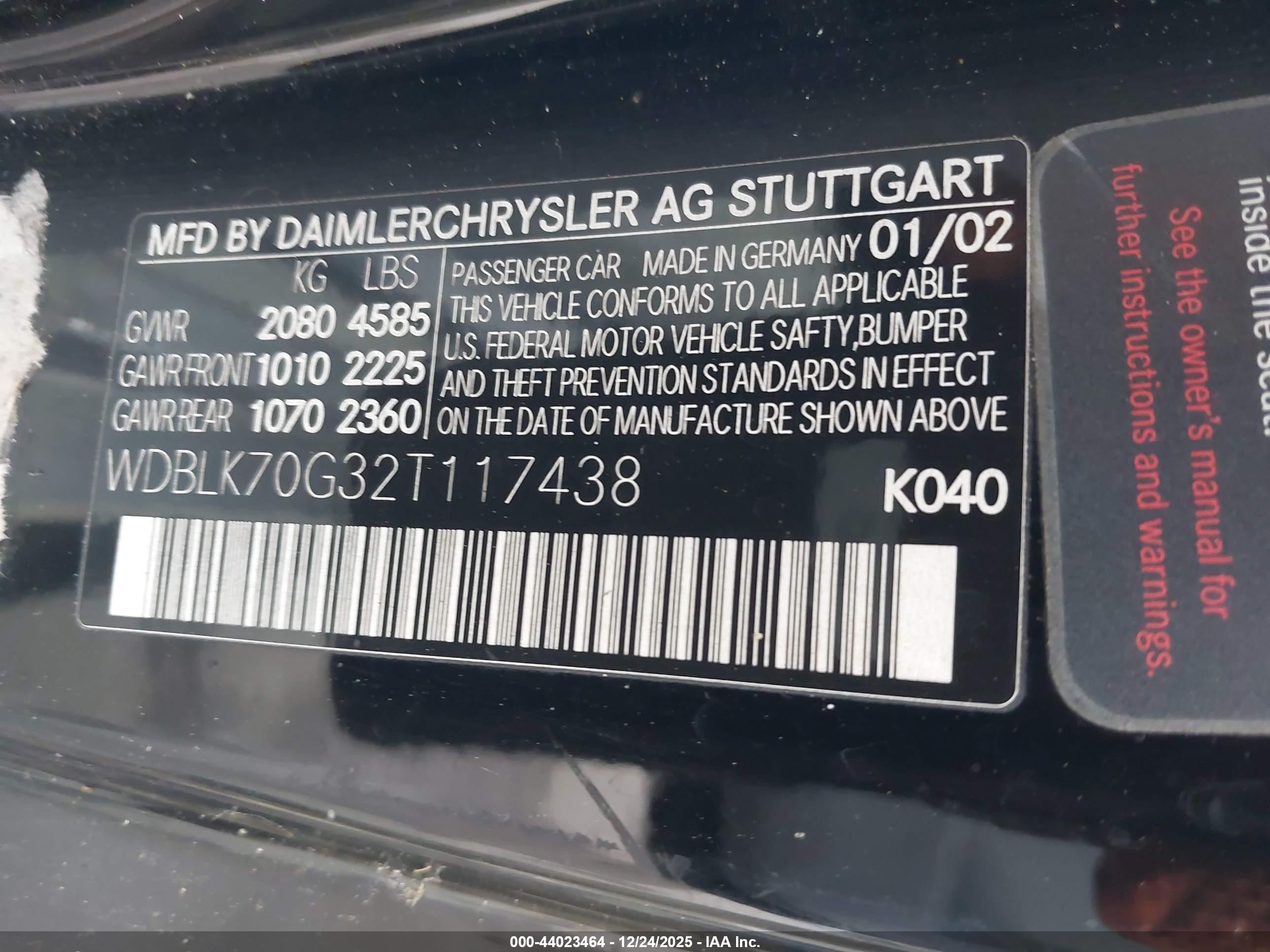 2002 Mercedes-benz Clk 430   Black vin: WDBLK70G32T117438