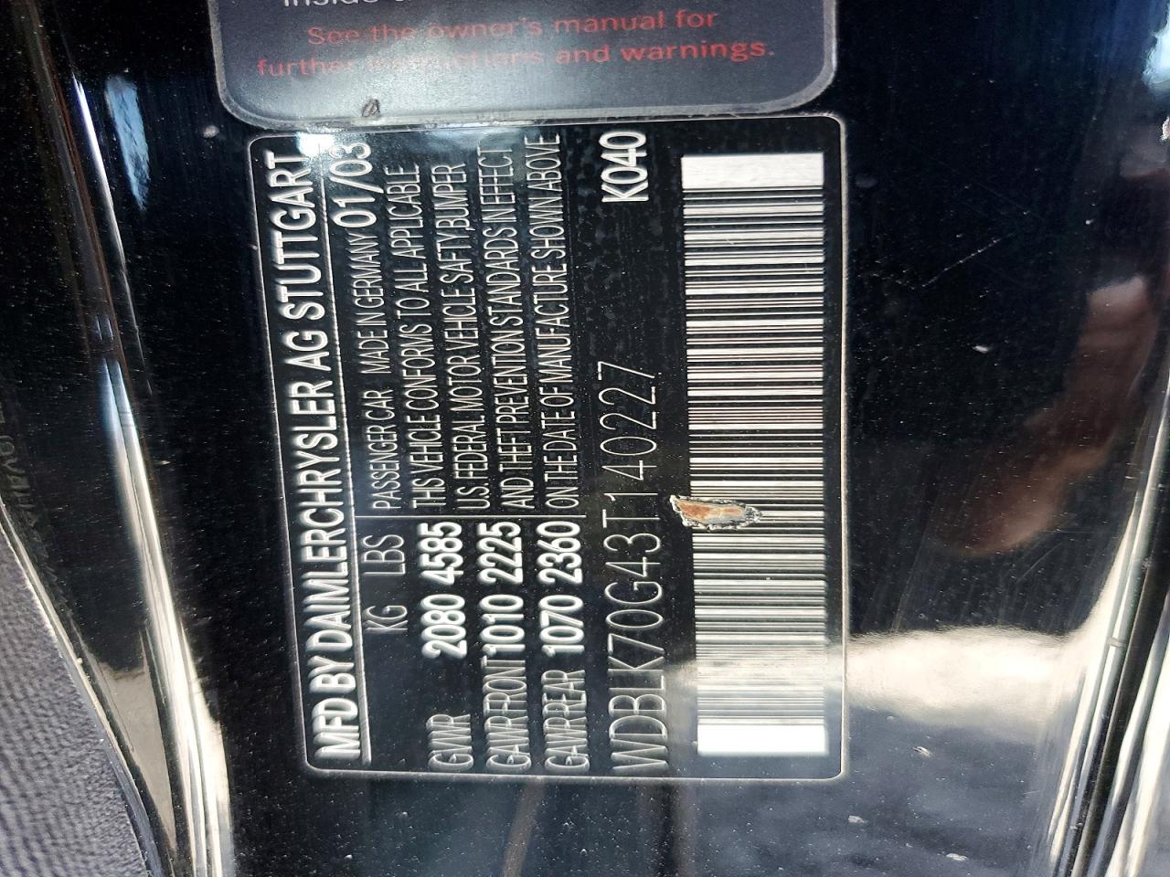 2003 Mercedes-benz Clk 430 Black vin: WDBLK70G43T140227