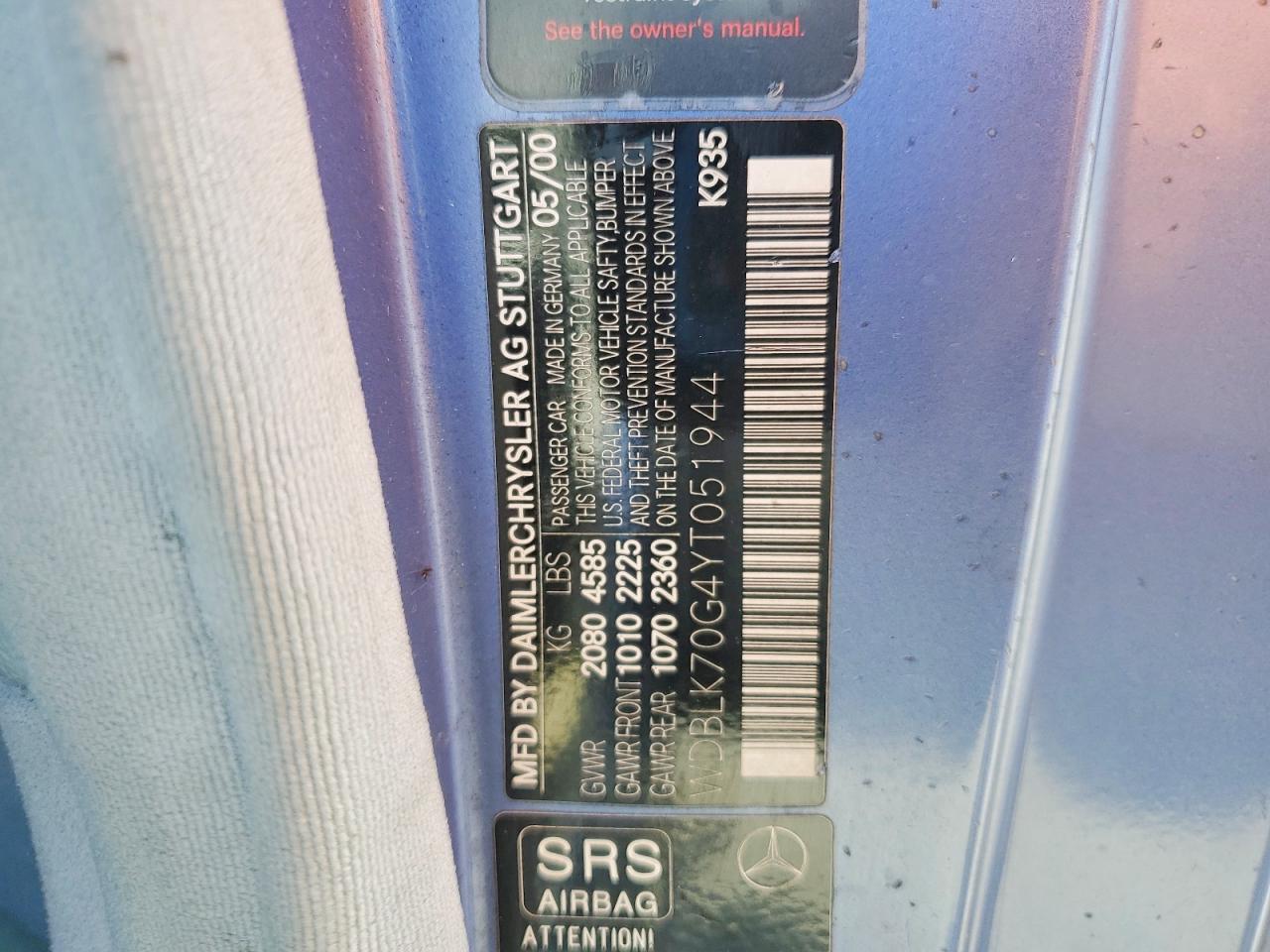 2000 Mercedes-benz Clk 430 Blue vin: WDBLK70G4YT051944