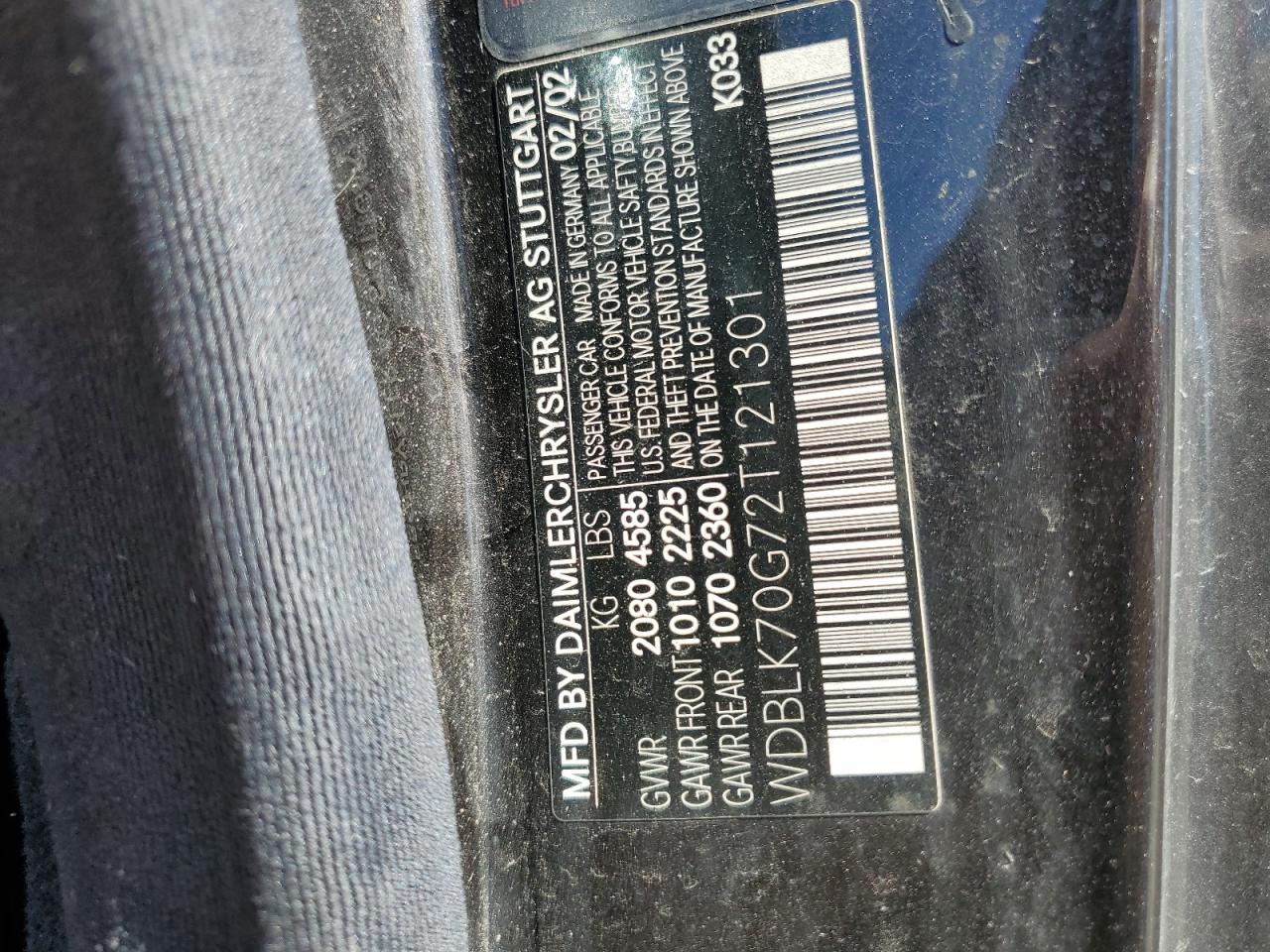 2002 Mercedes-benz Clk 430 Black vin: WDBLK70G72T121301