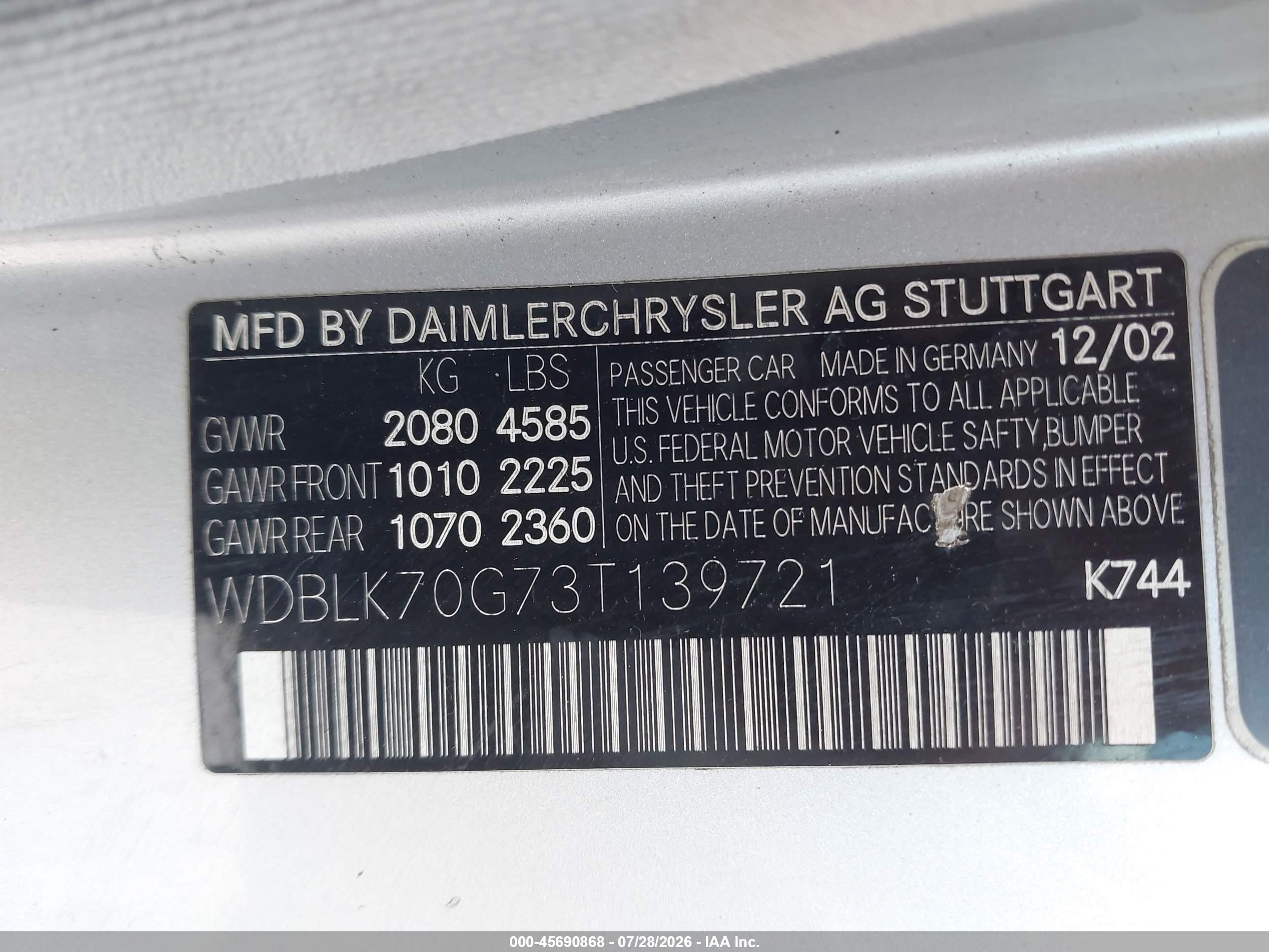 2003 Mercedes-benz Clk 430   Silver vin: WDBLK70G73T139721
