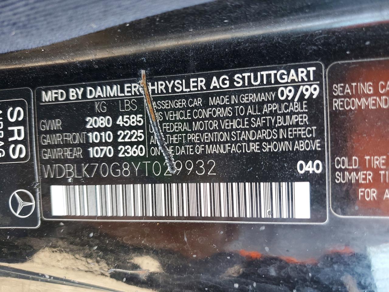 2000 Mercedes-benz Clk 430 Black vin: WDBLK70G8YT029932