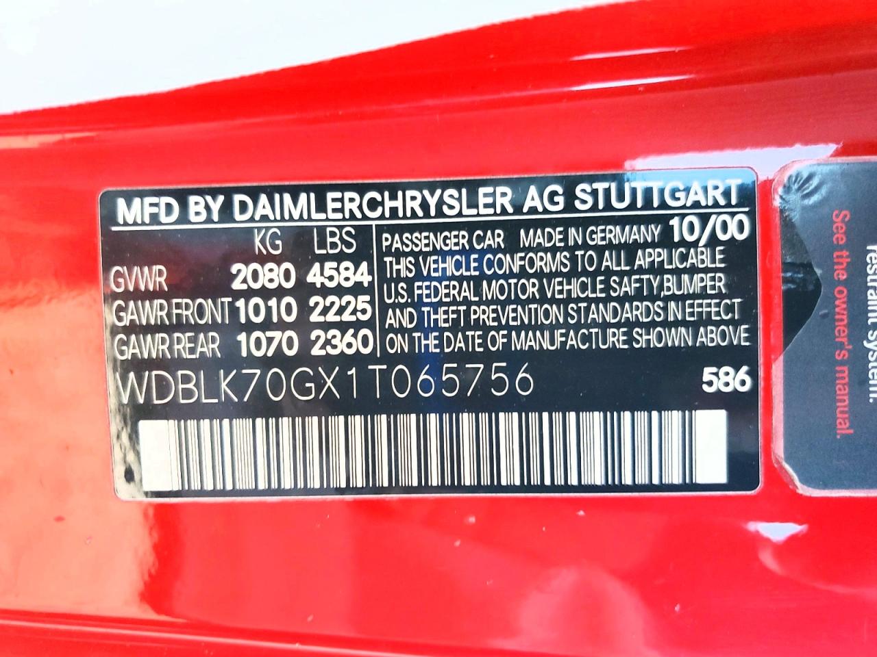 2001 Mercedes-benz Clk 430 Red vin: WDBLK70GX1T065756