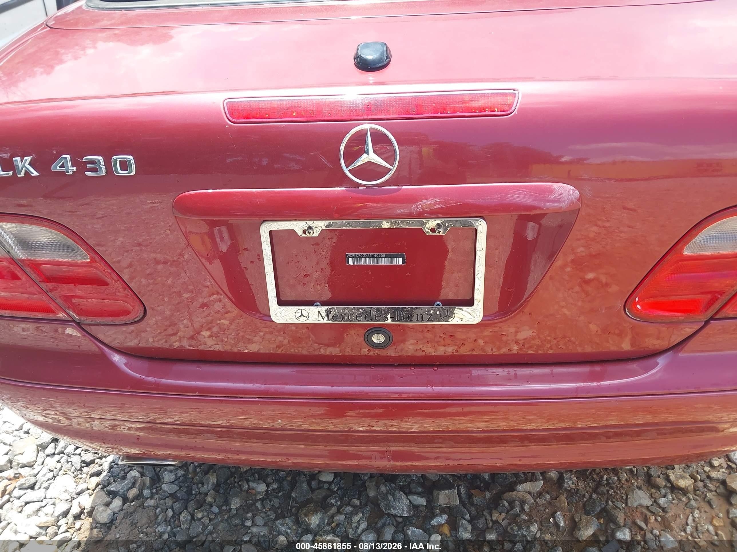 2003 Mercedes-benz Clk 430   Темно-бордовый vin: WDBLK70GX3T140958