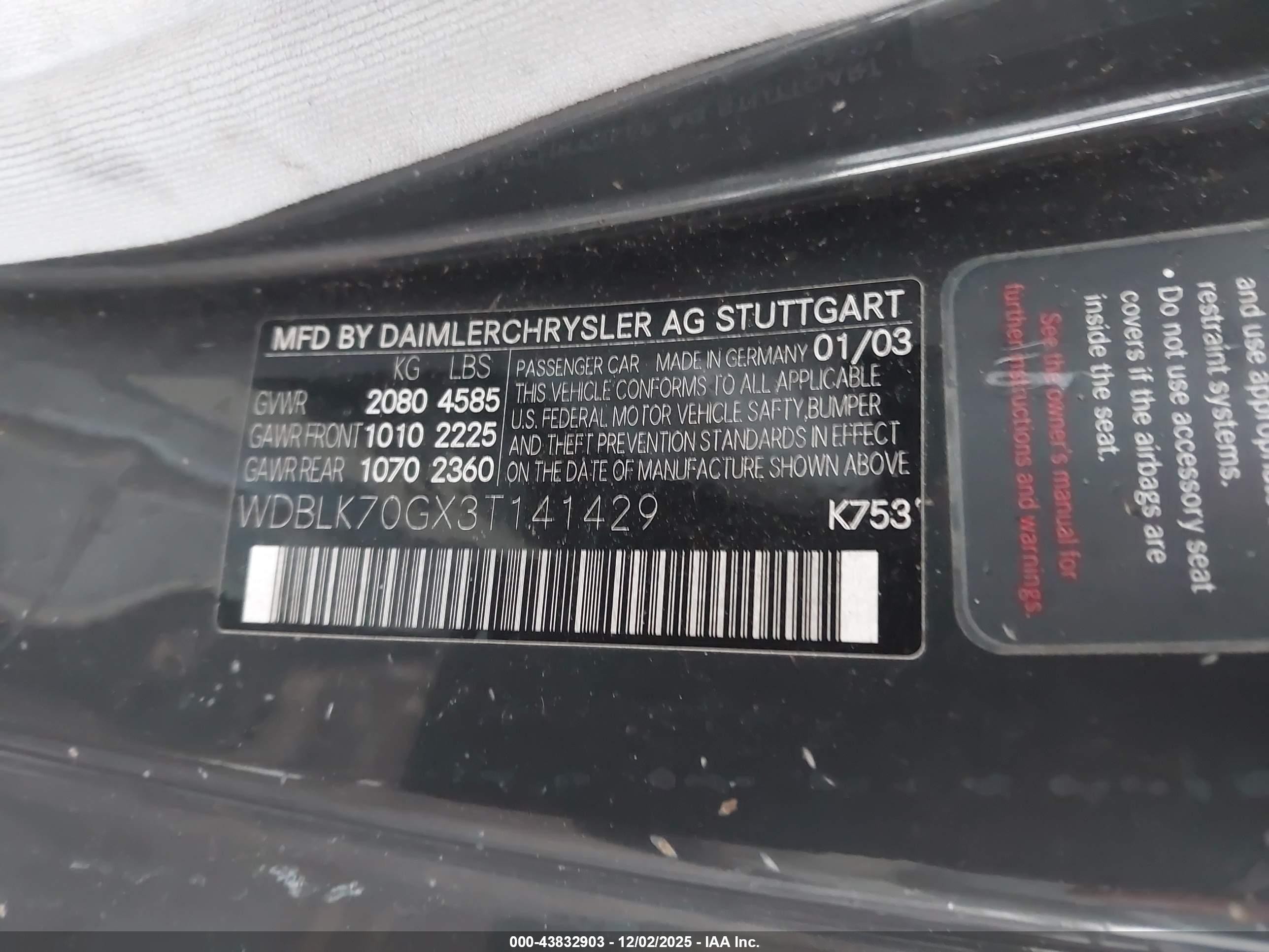 2003 Mercedes-benz Clk 430   Gray vin: WDBLK70GX3T141429