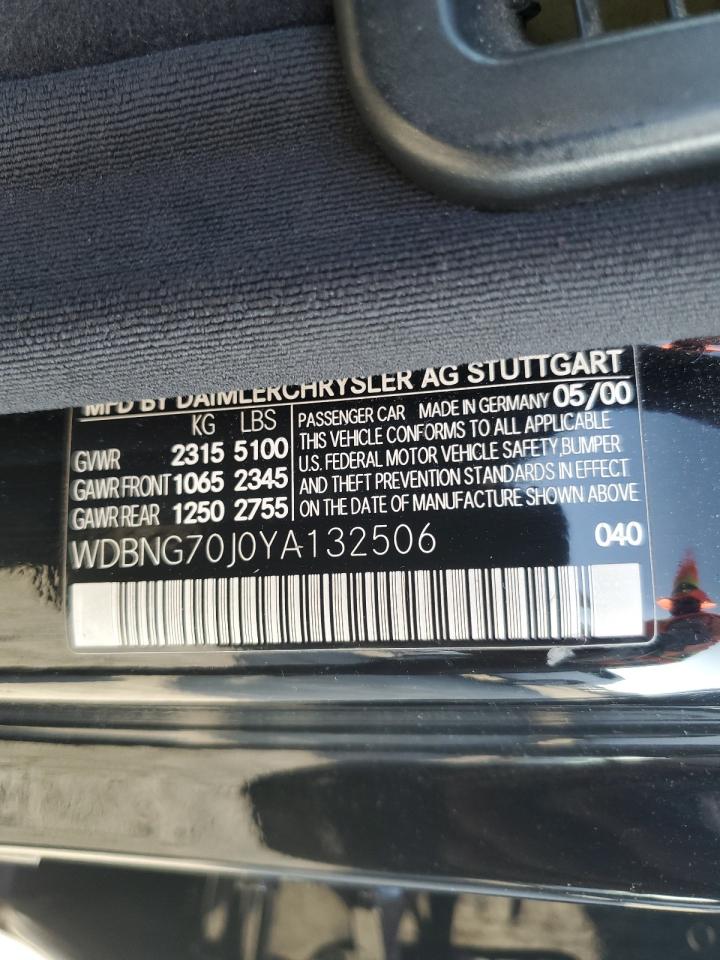 2000 Mercedes-benz S 430 Black vin: WDBNG70J0YA132506