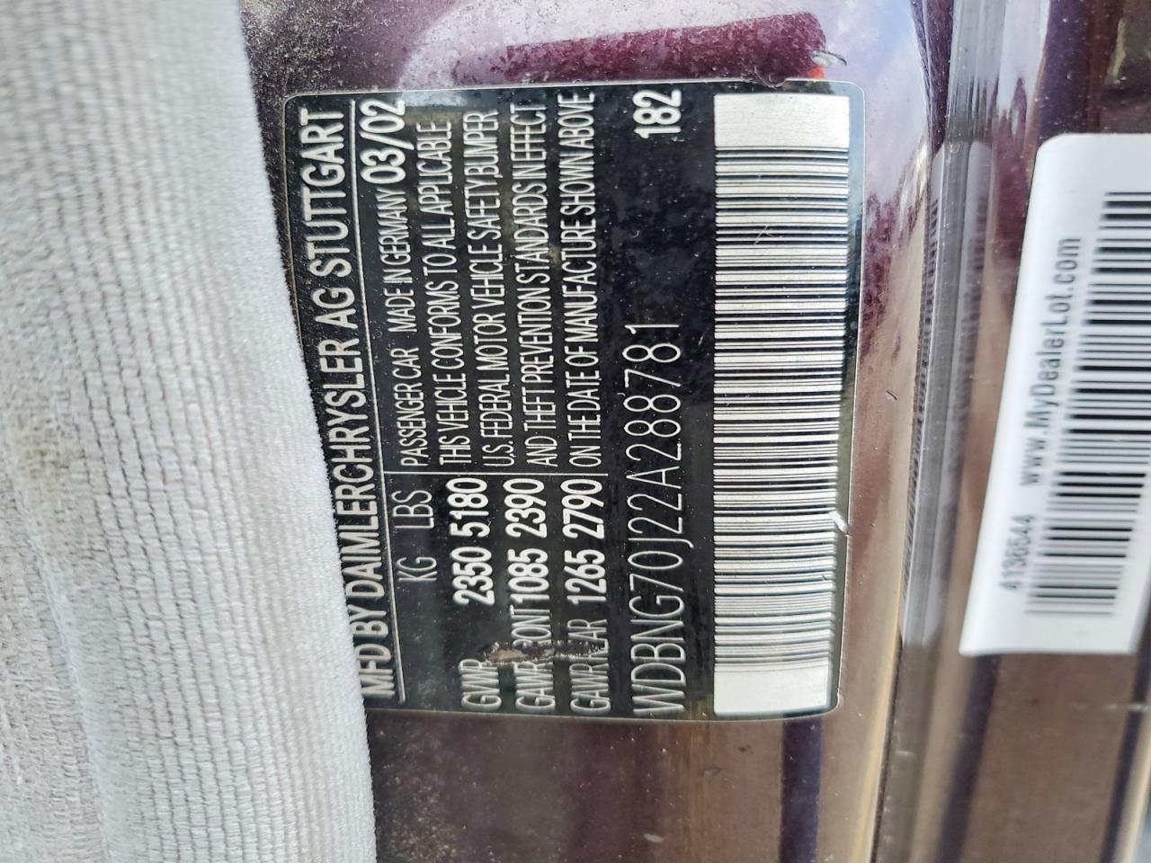 2002 Mercedes-benz S 430 Purple vin: WDBNG70J22A288781