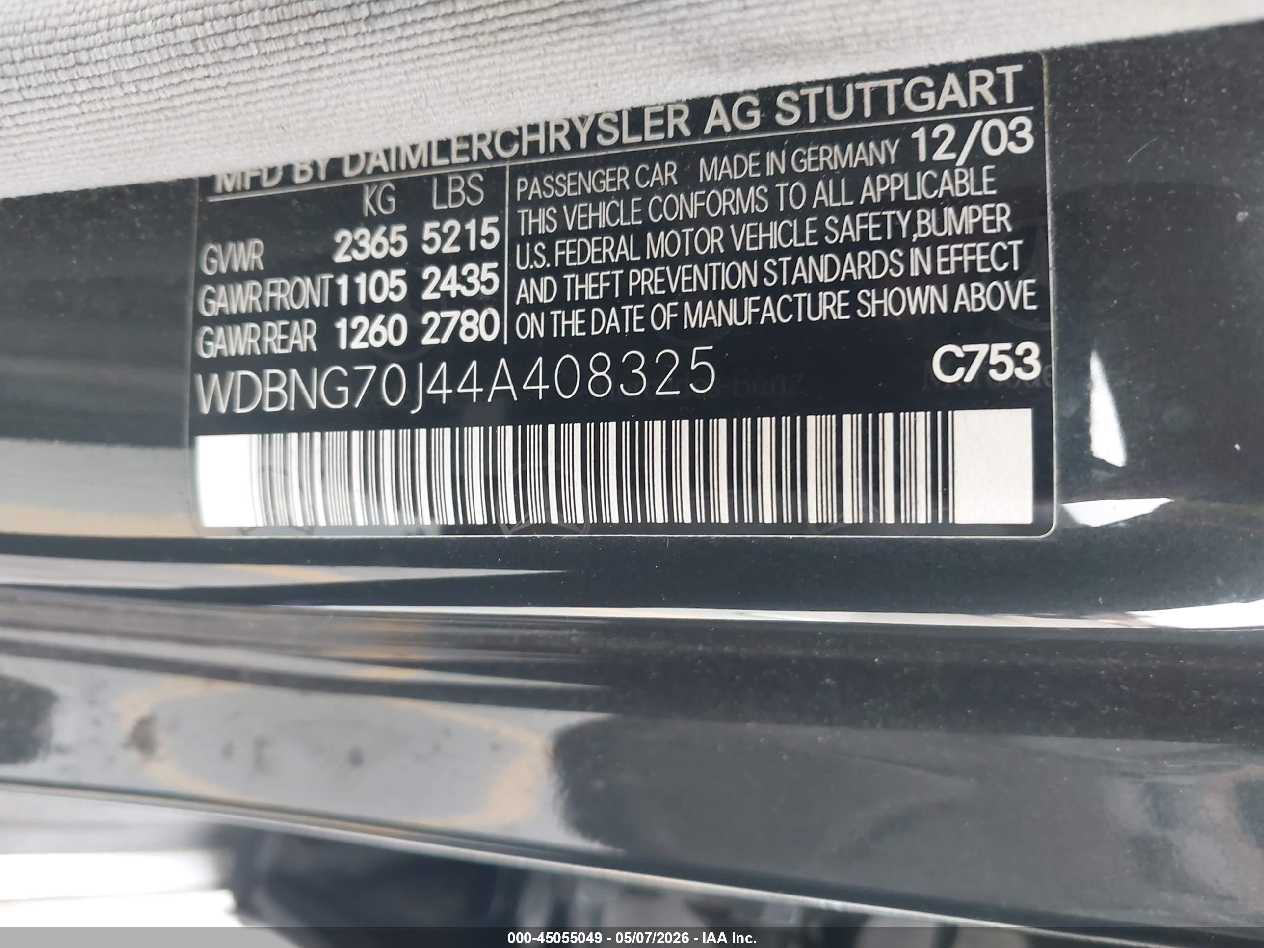 2004 Mercedes-benz S 430   Black vin: WDBNG70J44A408325