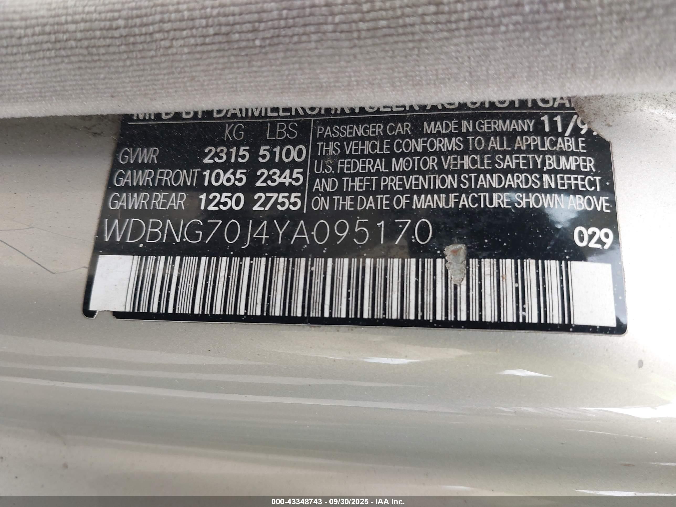 2000 Mercedes-benz S 430   Gray vin: WDBNG70J4YA095170
