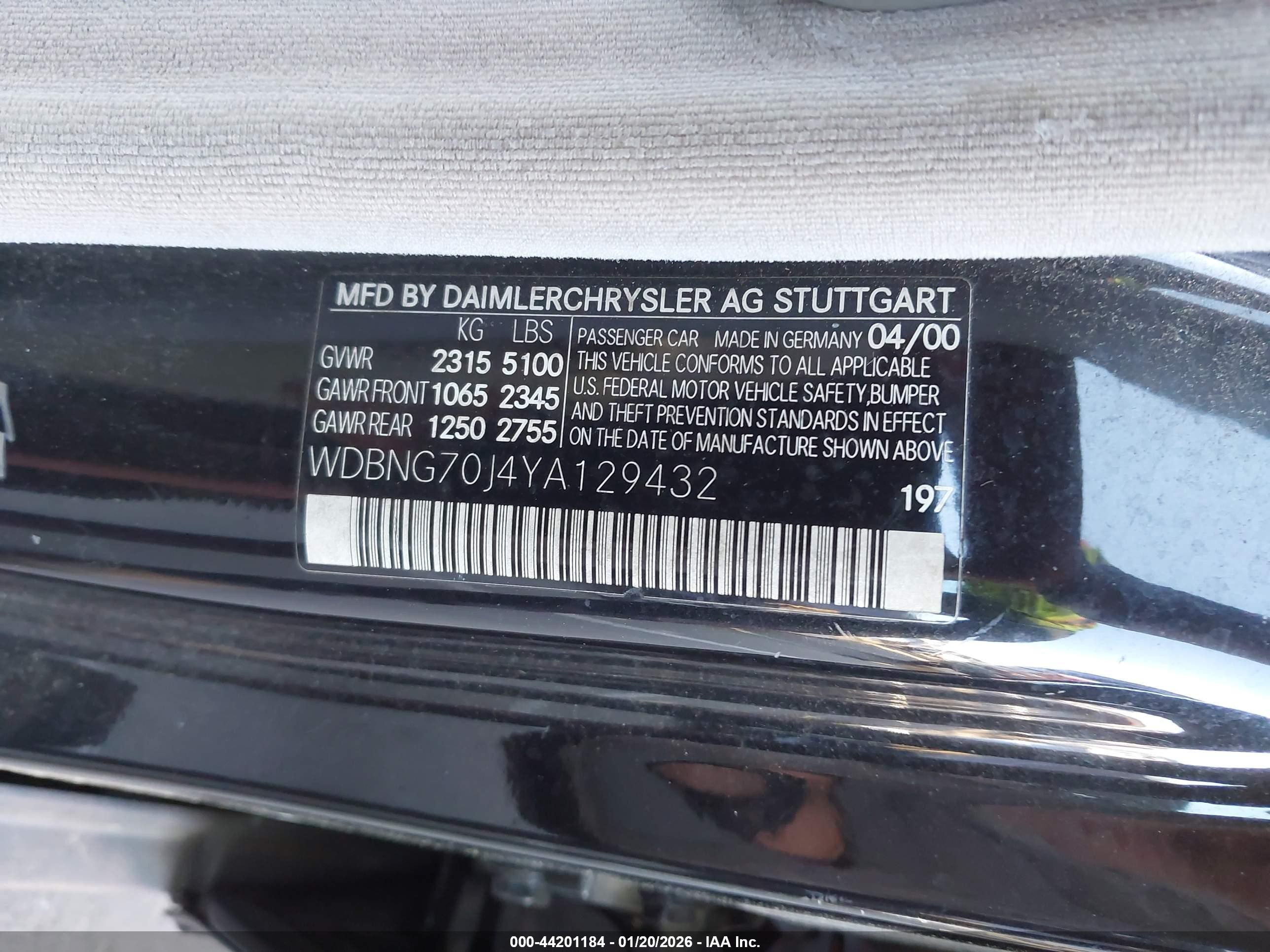 2000 Mercedes-benz S 430   Черный vin: WDBNG70J4YA129432