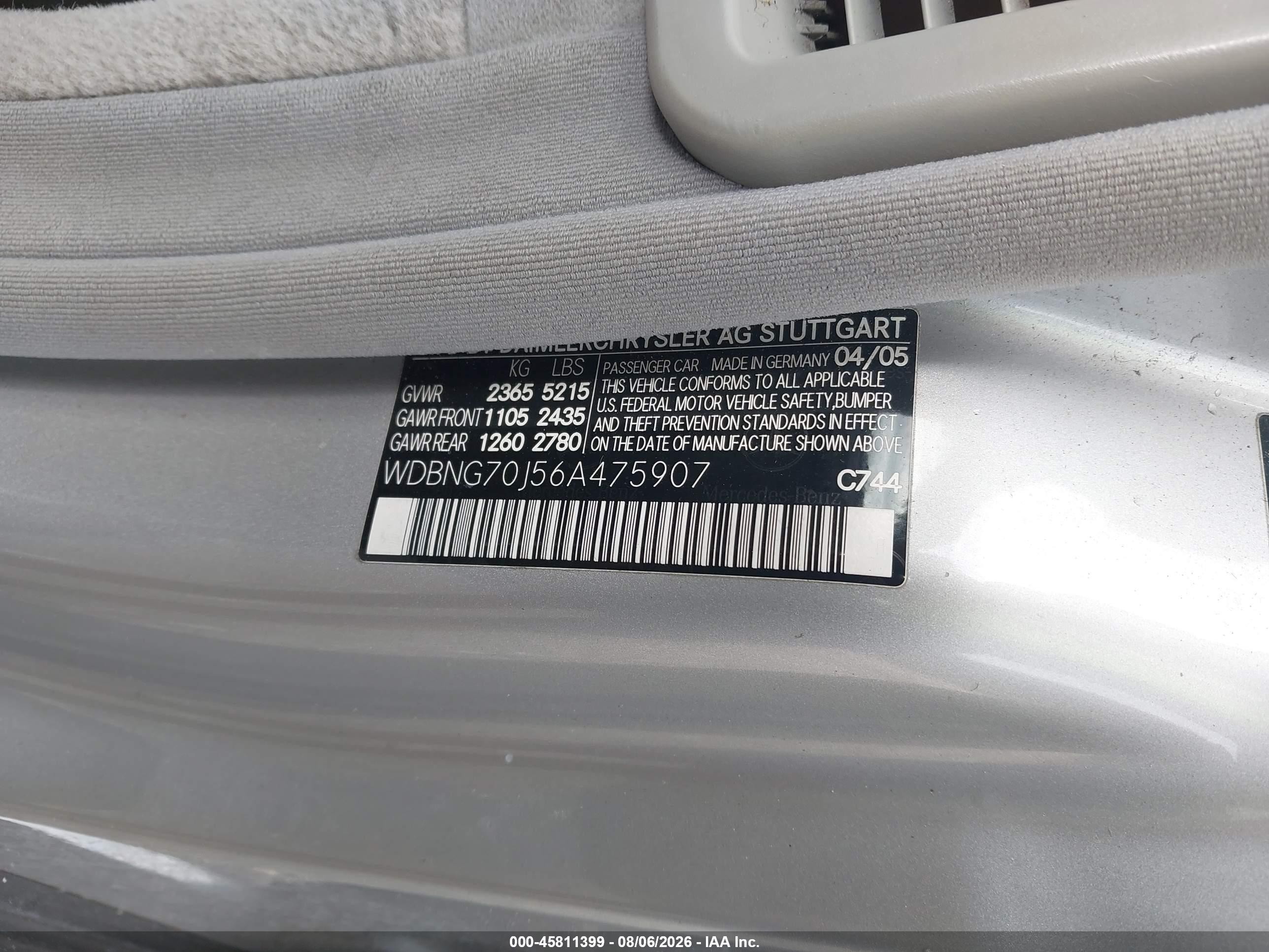 2006 Mercedes-benz S 430 Silver vin: WDBNG70J56A475907