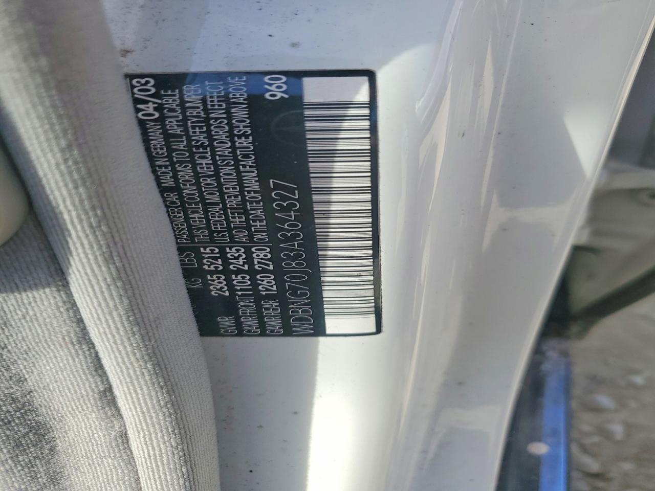 2003 Mercedes-benz S 430 White vin: WDBNG70J83A364327