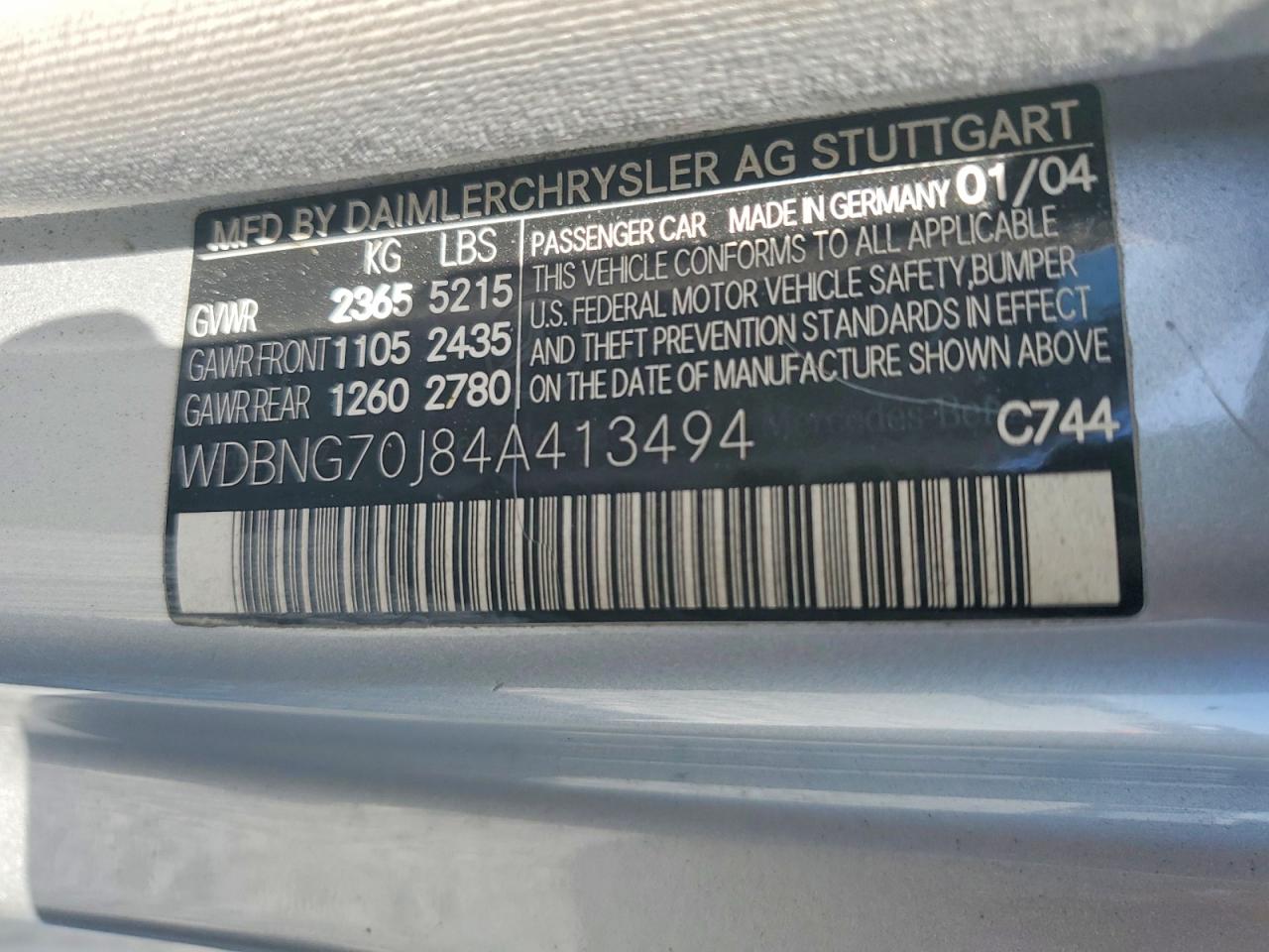 2004 Mercedes-benz S 430 Серебряный vin: WDBNG70J84A413494