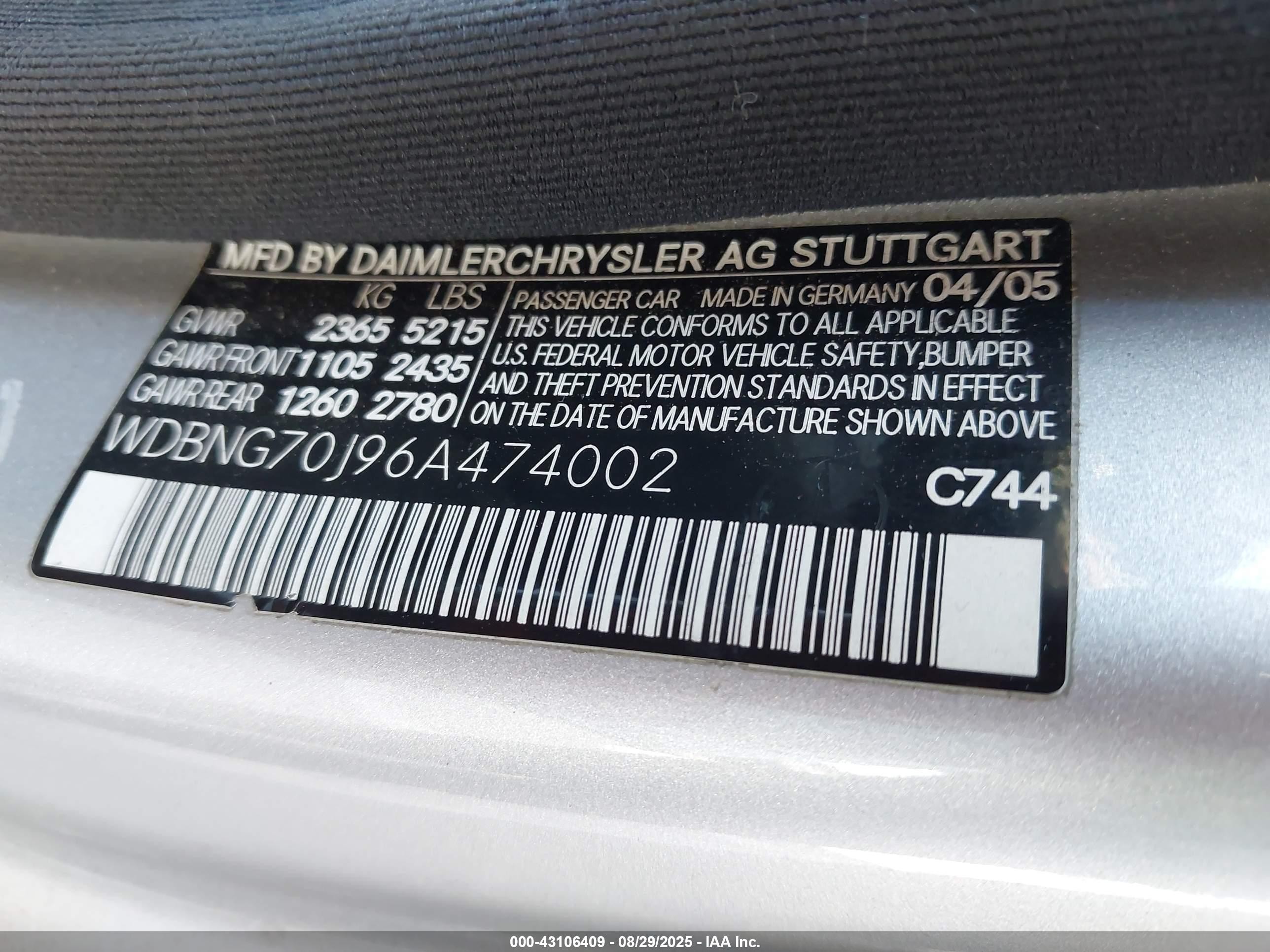 2006 Mercedes-benz S 430   Серебряный vin: WDBNG70J96A474002