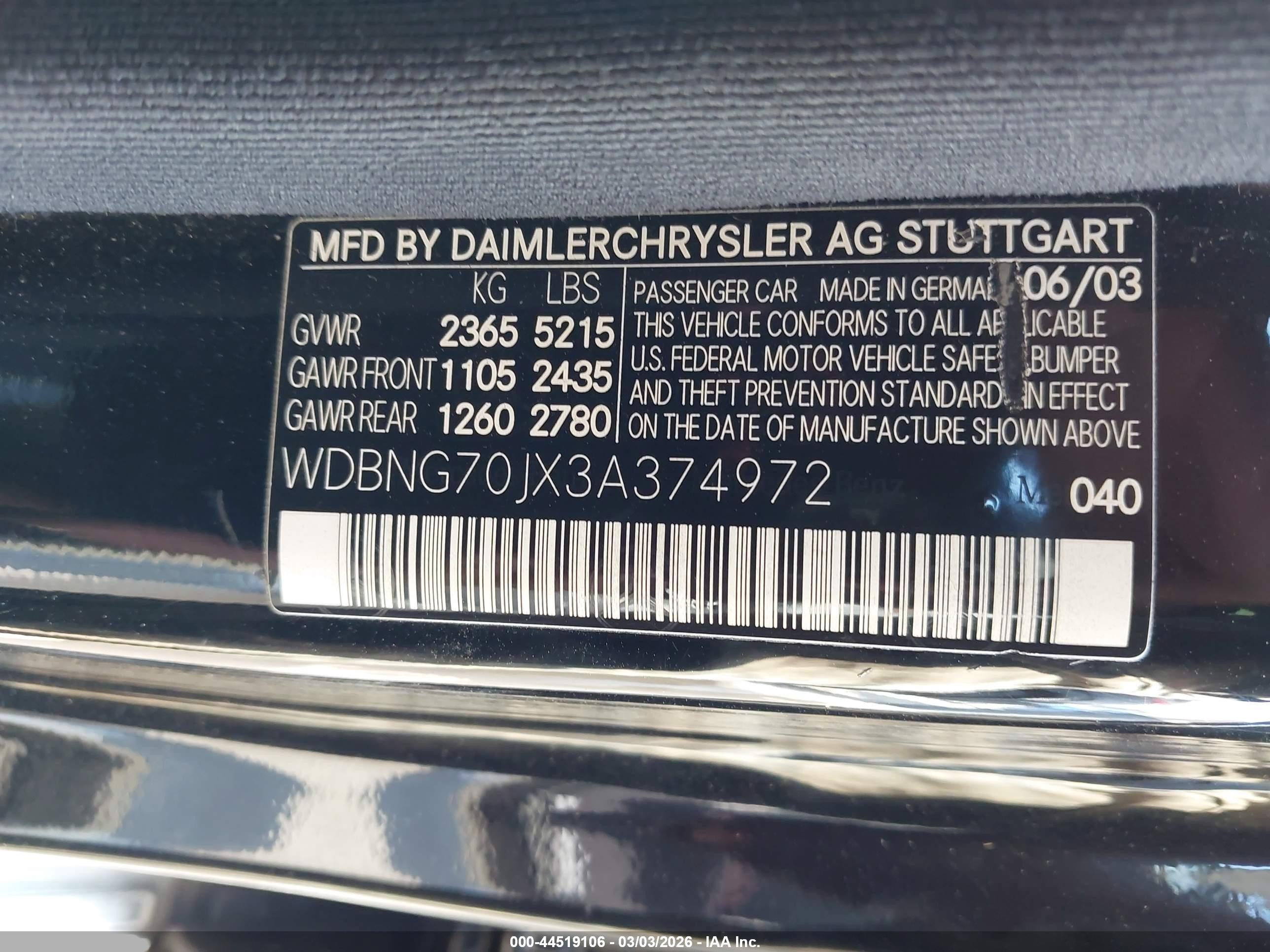 2003 Mercedes-benz S 430   Black vin: WDBNG70JX3A374972